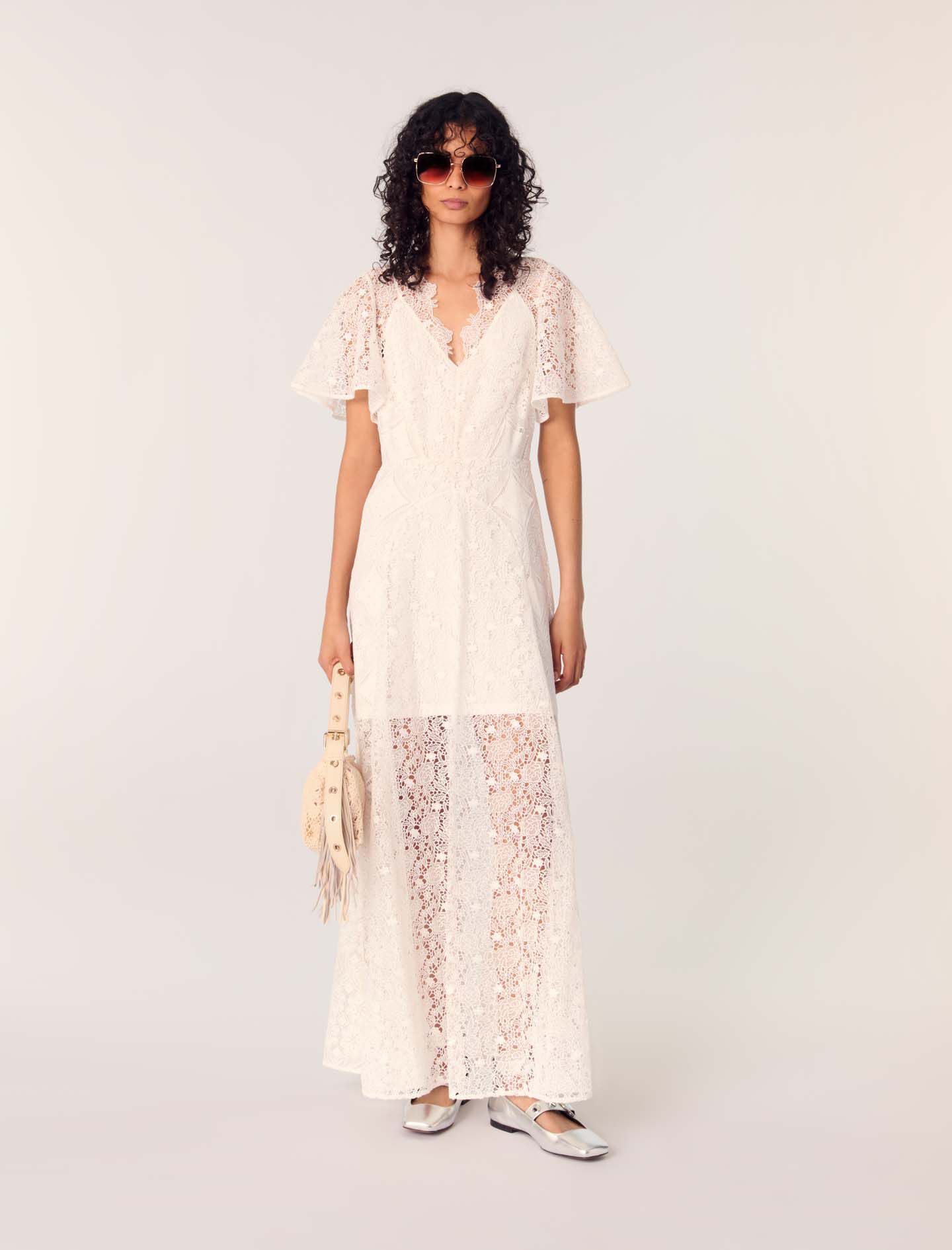 Lace Trimmed Jacquard Dress
