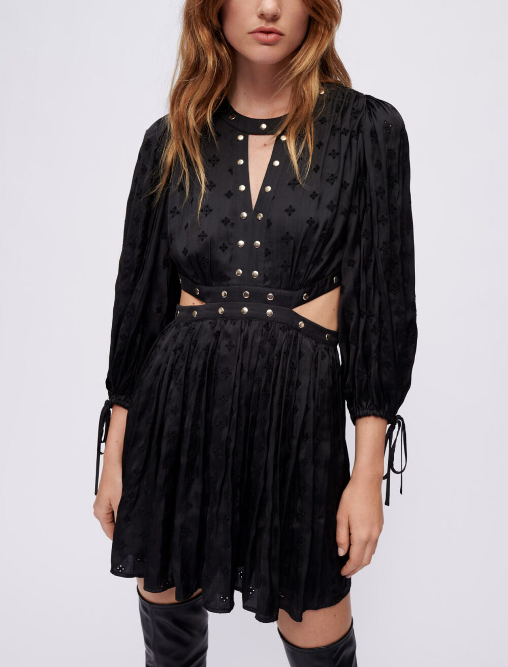 品質が Studded Maje | Women For Gray / Black dress satin embroidered ミディアムドレス