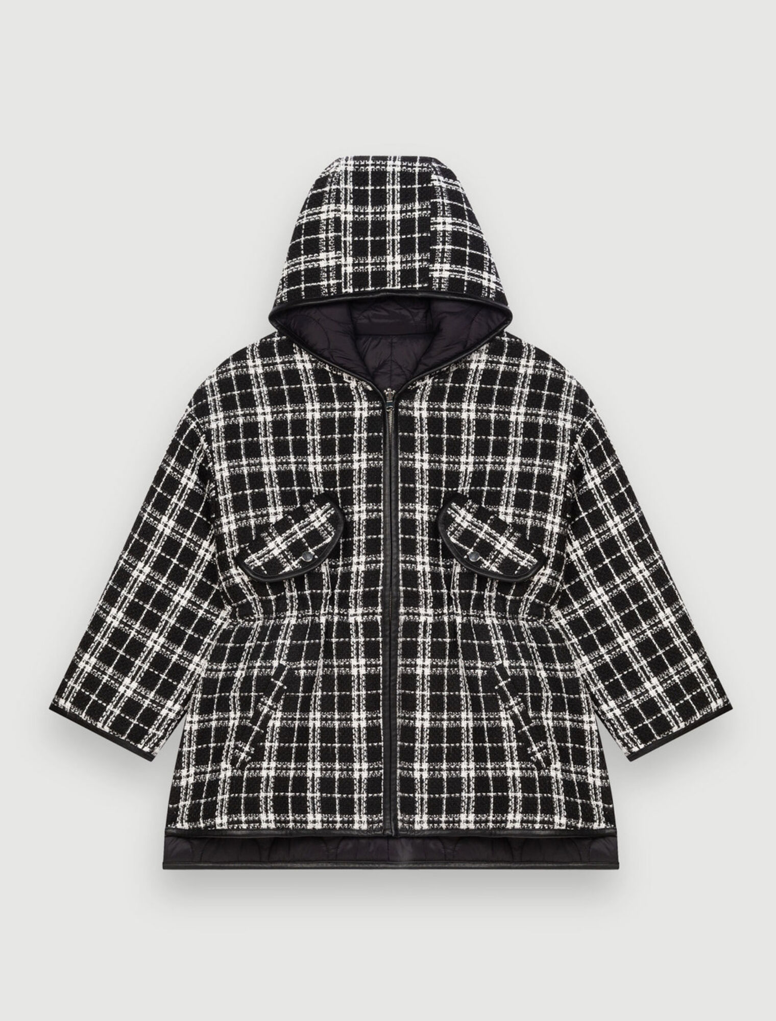 Reversible tweed jacket with hood