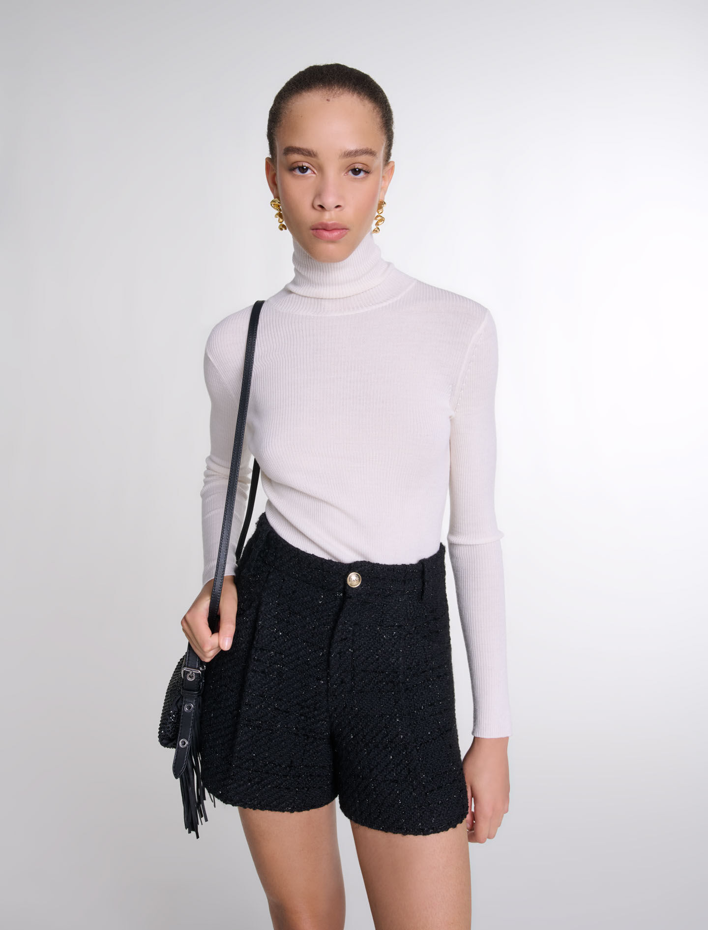 【メール便送料無料対応可】 For Gray / Black shorts Tweed Women Maje | パンツ