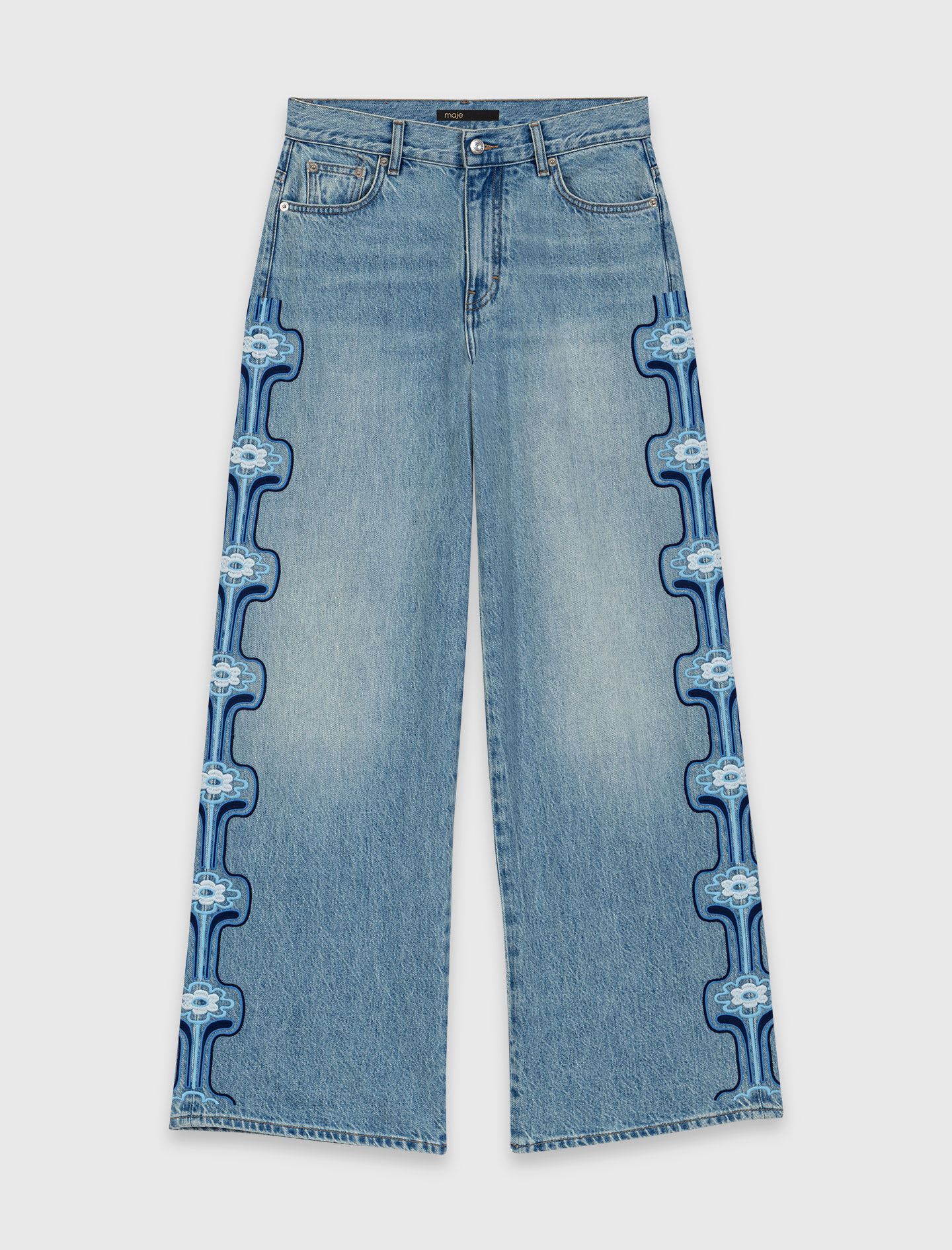Floral embroidered wide-leg jeans Blue For Women | Maje