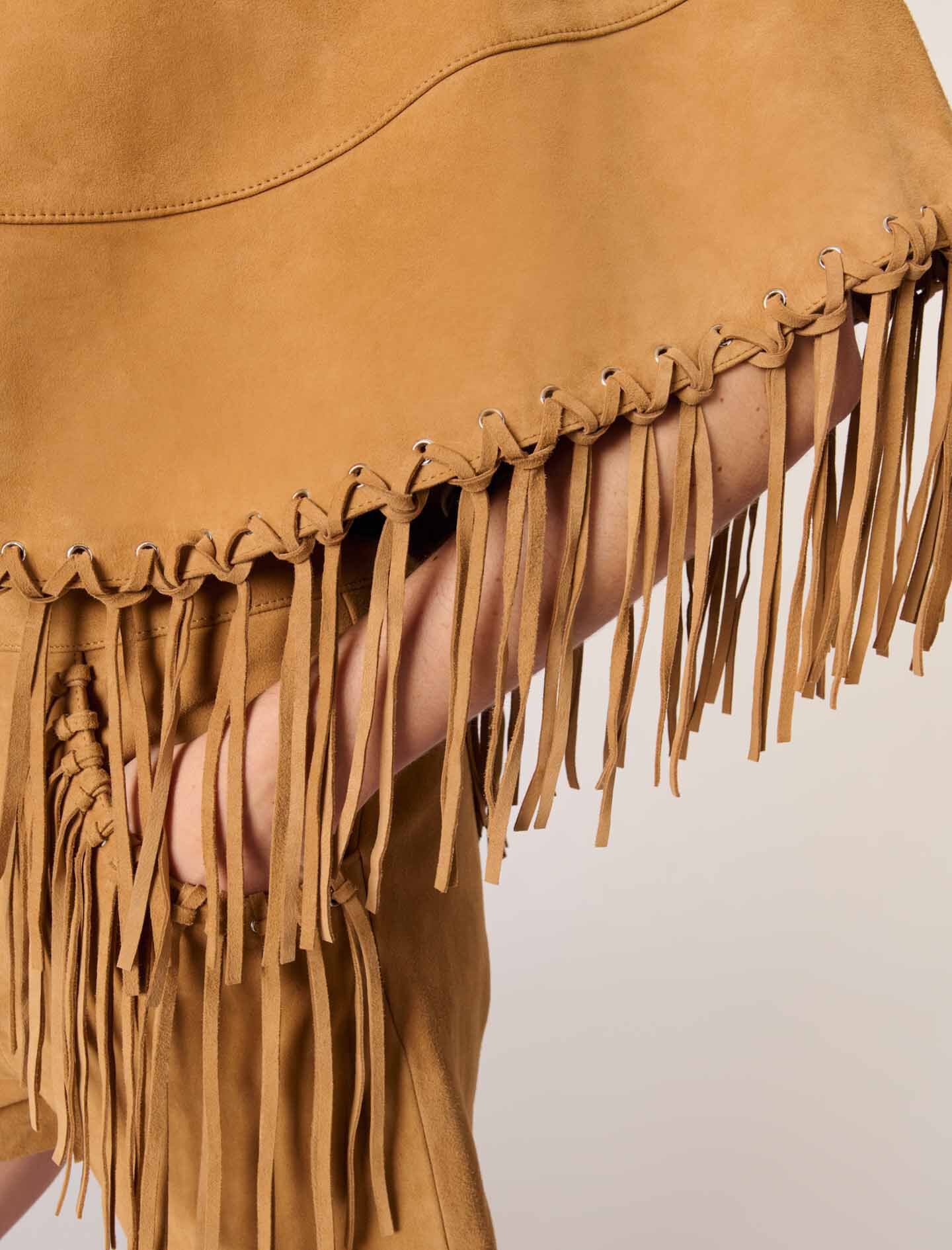 Short leather fringed coat Natural For Women | Maje