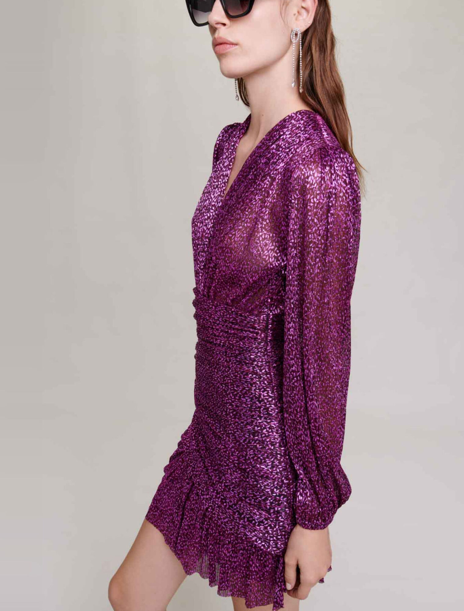 Metallic fibre pleated dress