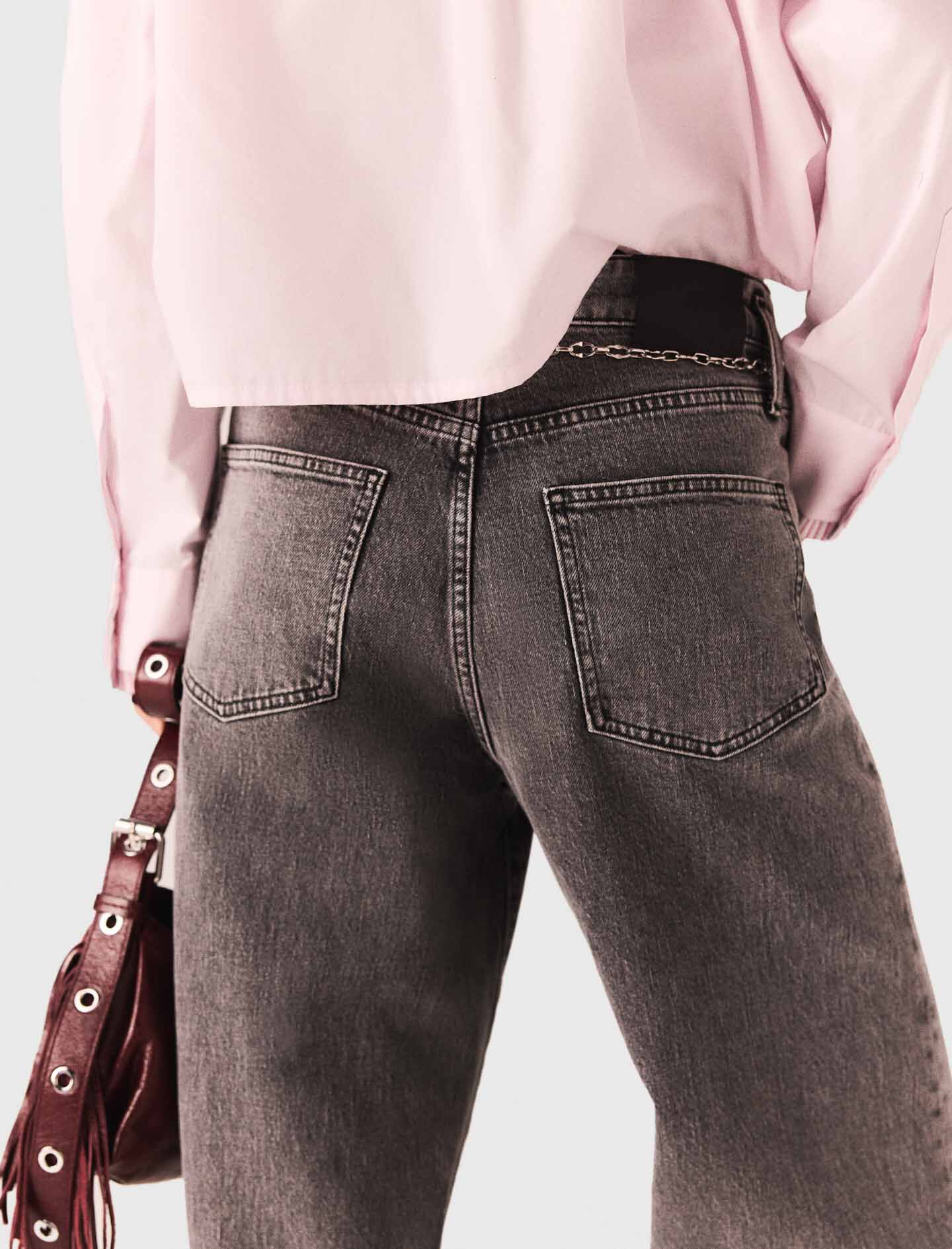 Wide-leg jeans with chain-link belt Black / Gray For Women