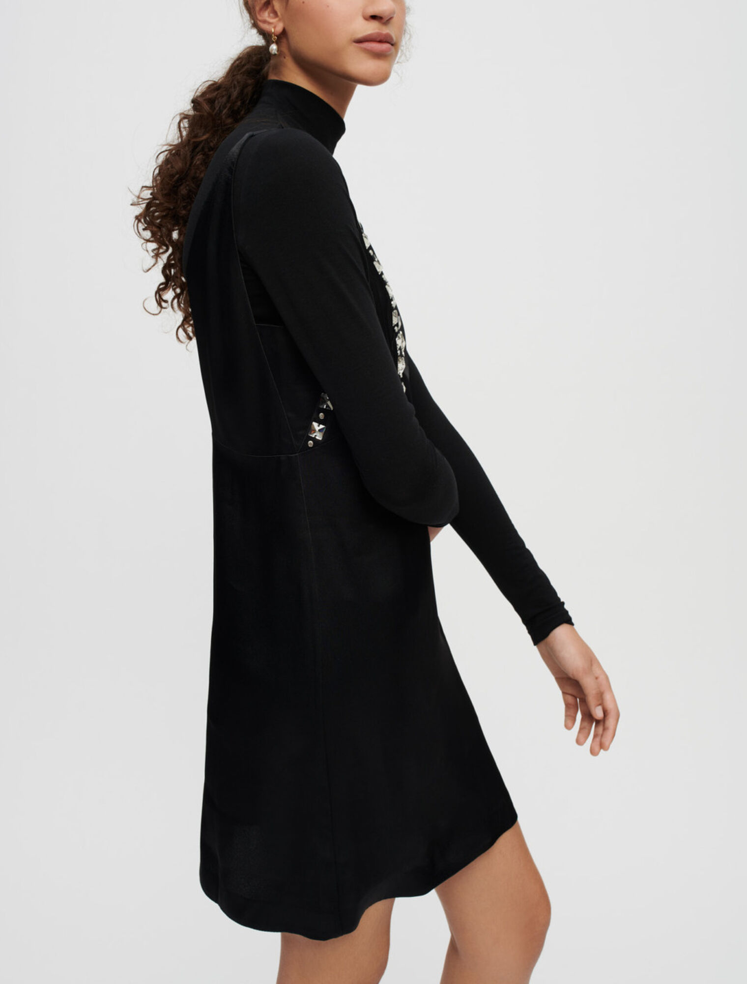 Black satin dress with jeweled straps