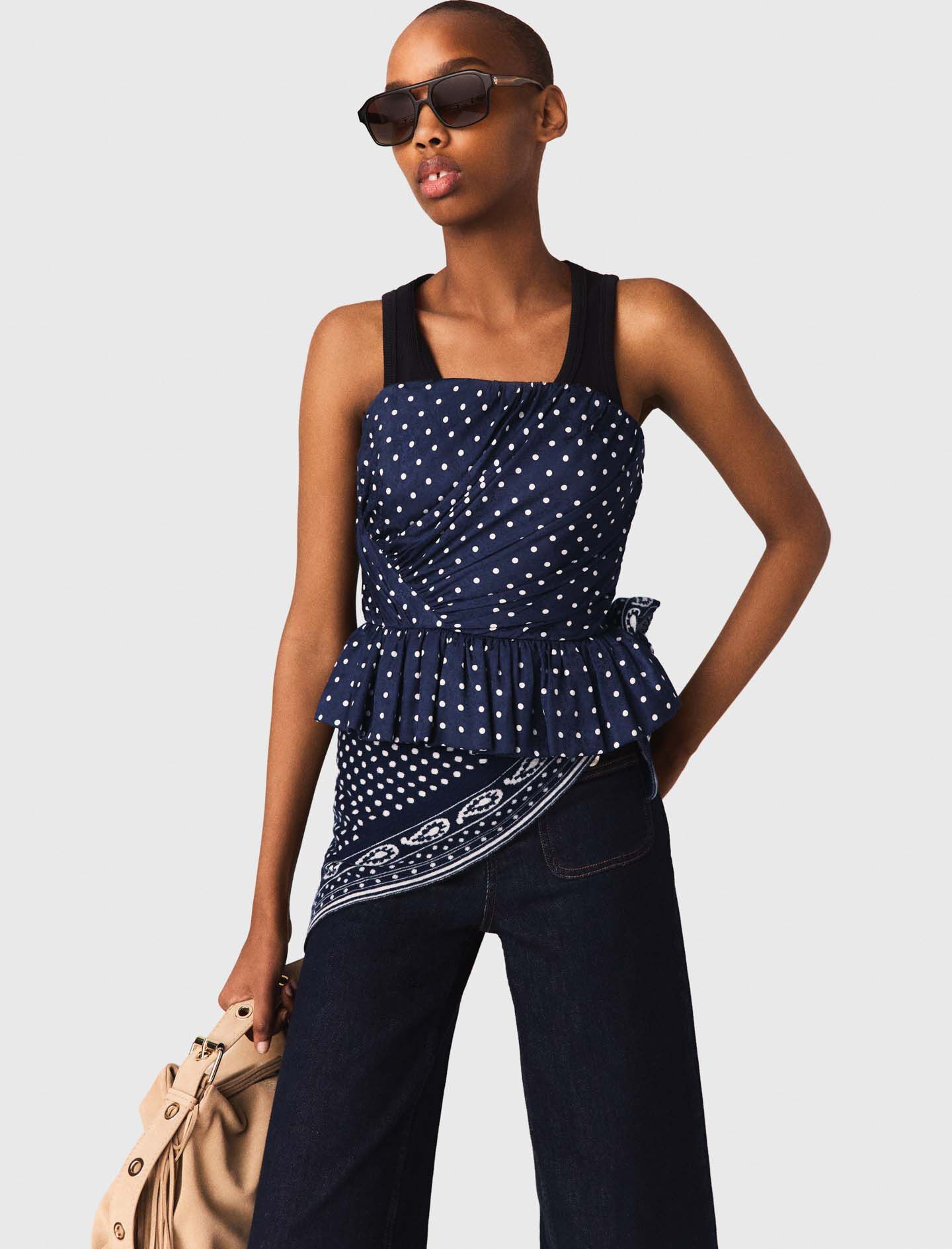 Patterned bustier top Blue For Women | Maje