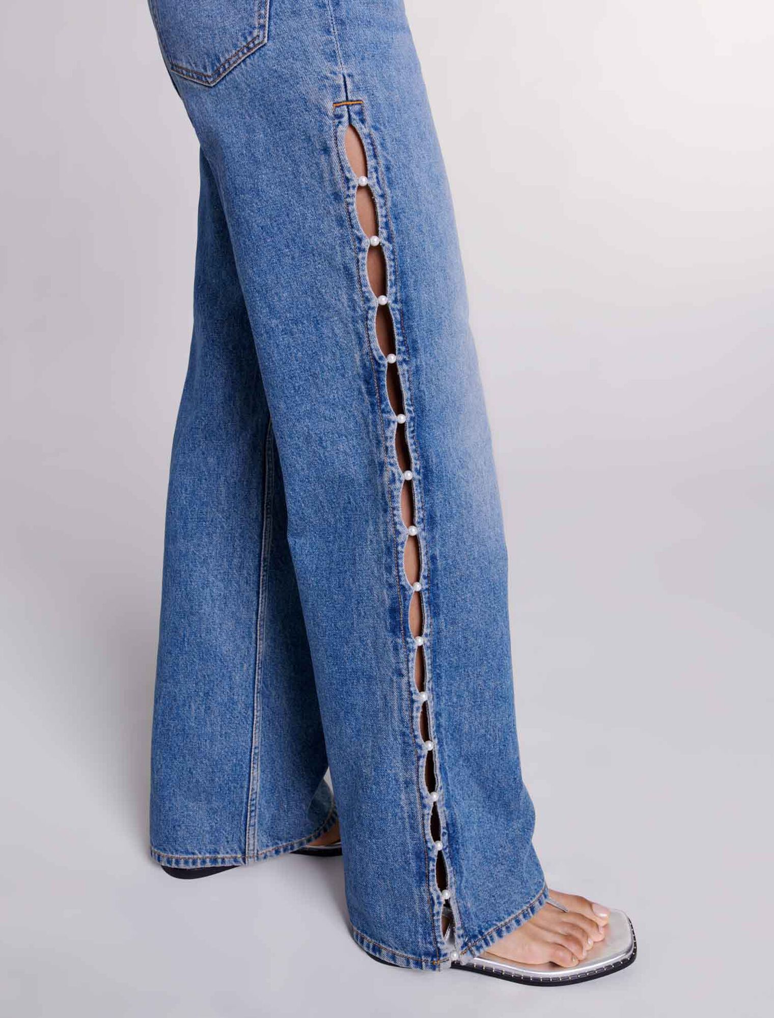 Beaded cutaway jeans