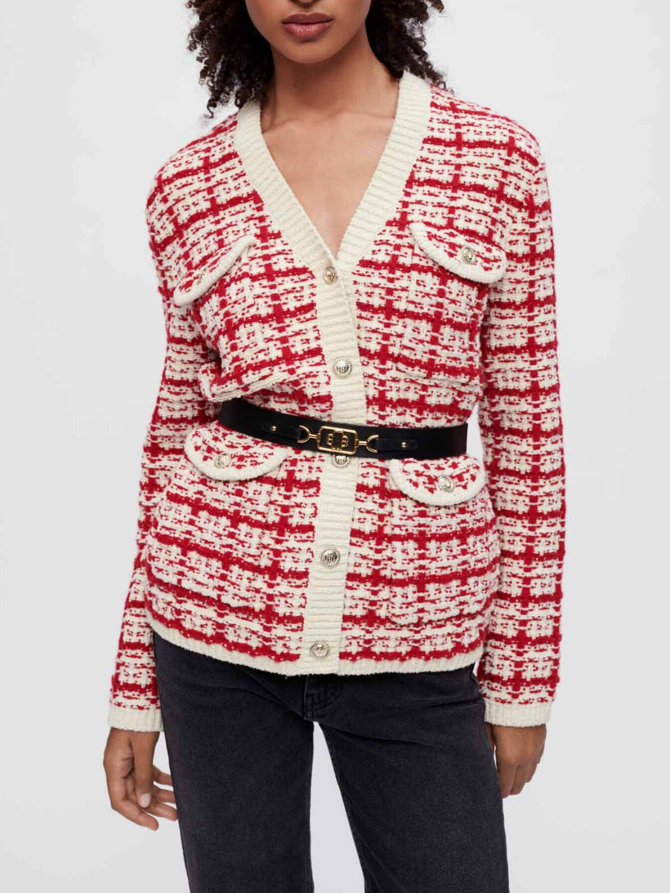 Two-tone tweed-effect knit cardigan