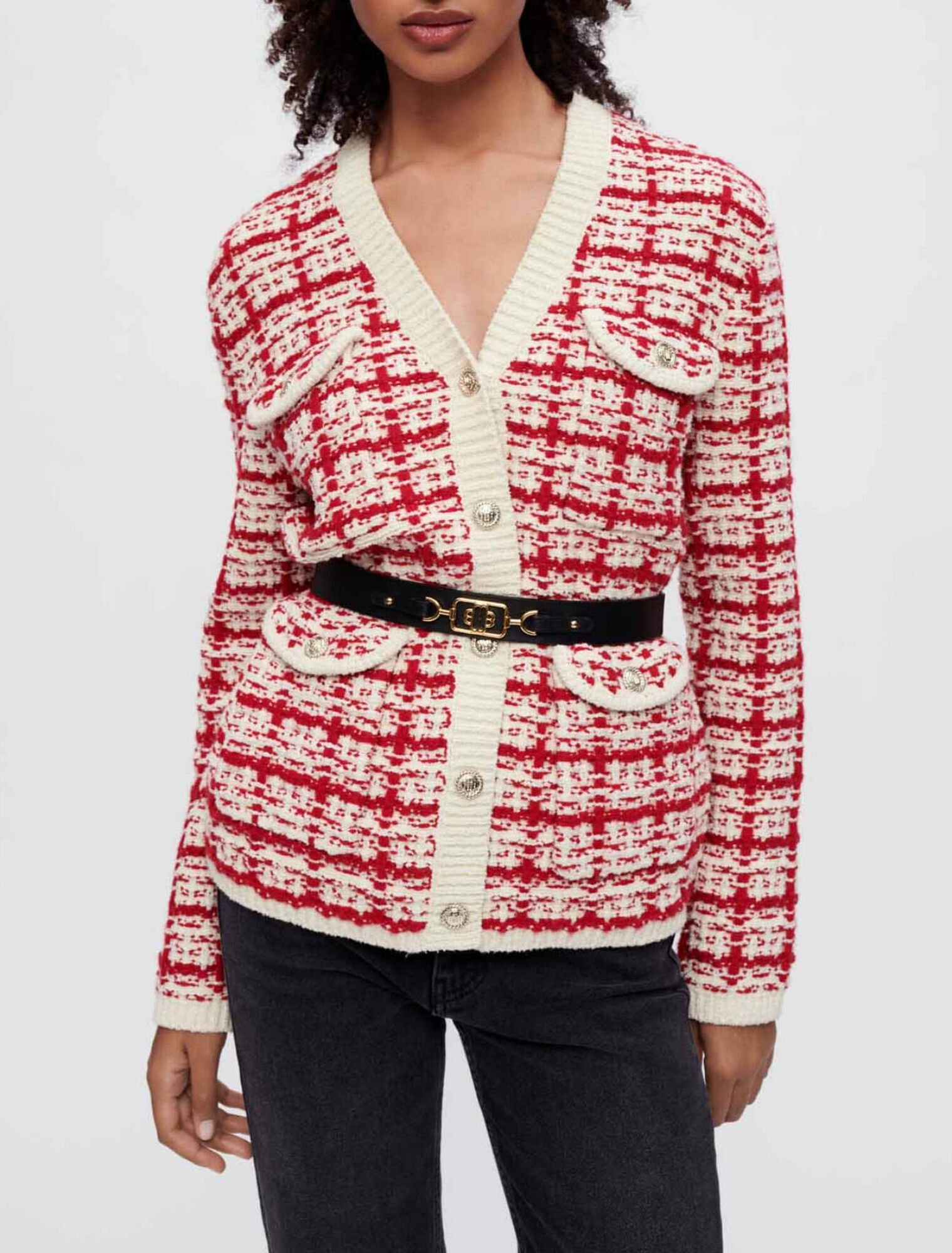 Two-tone tweed-effect knit cardigan
