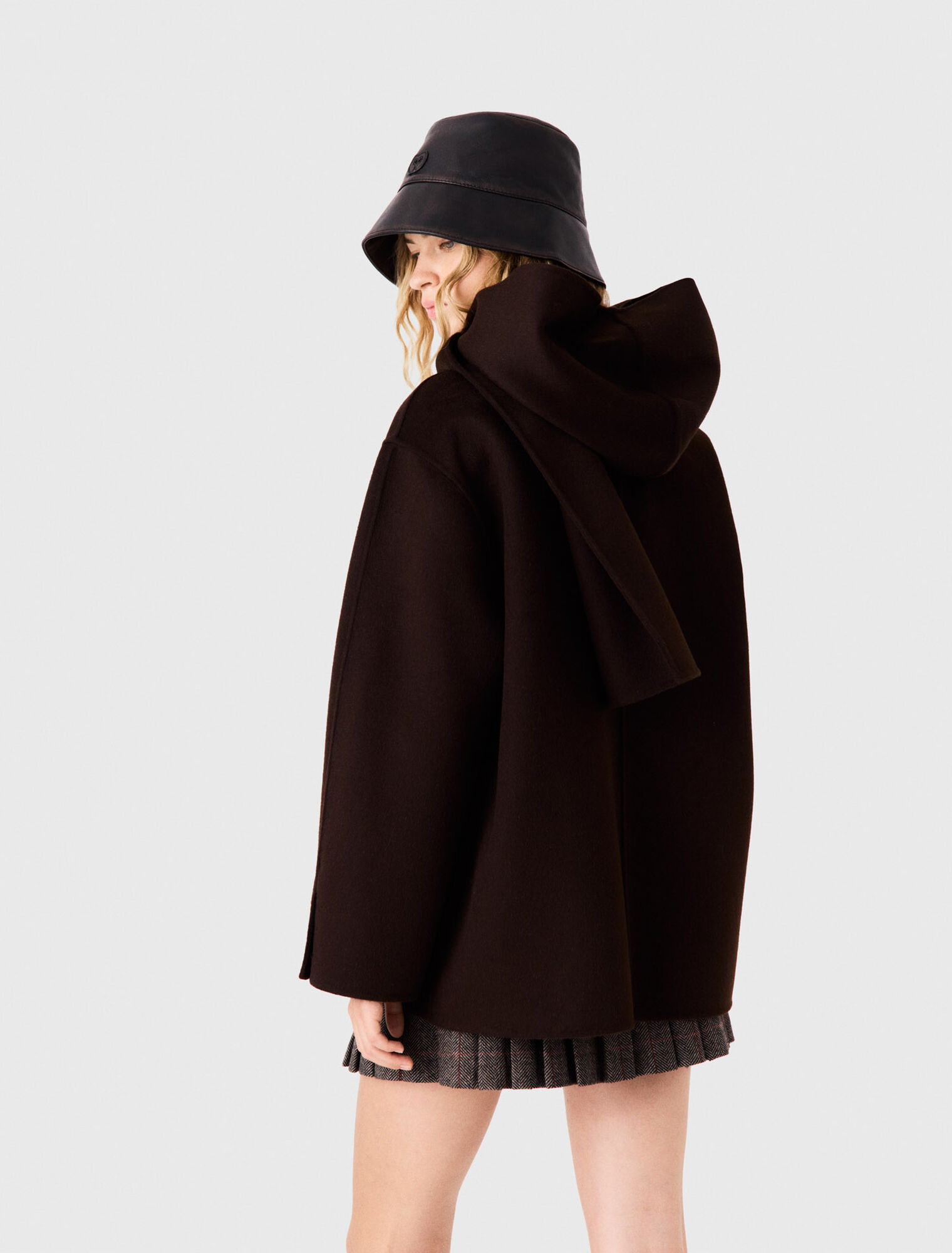 Wool coat with removable scarf