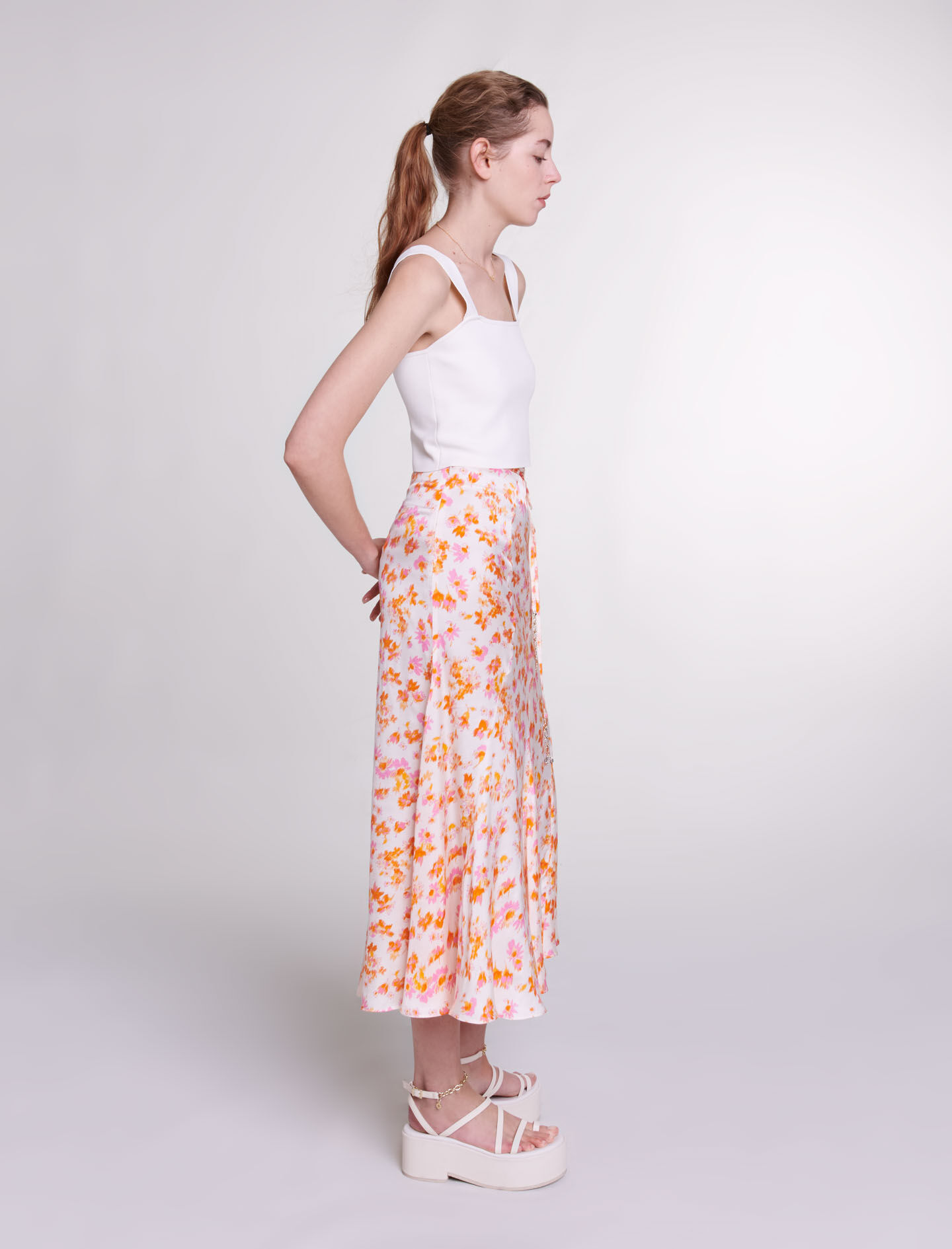 Satin-effect floral skirt Multicolor For Women | Maje