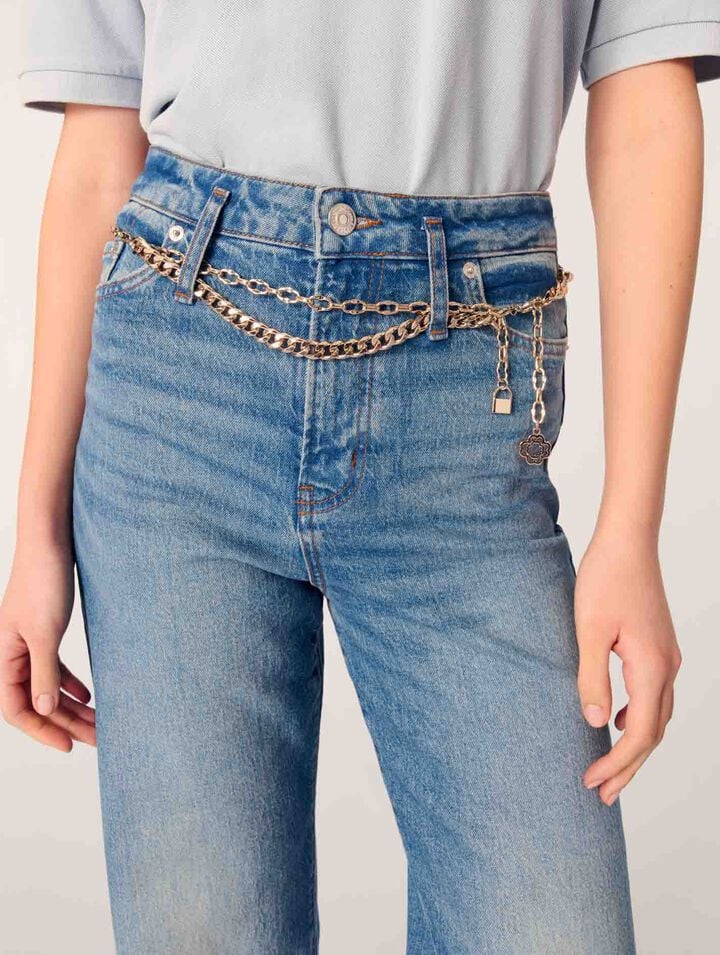 Jeans with chain-link belt