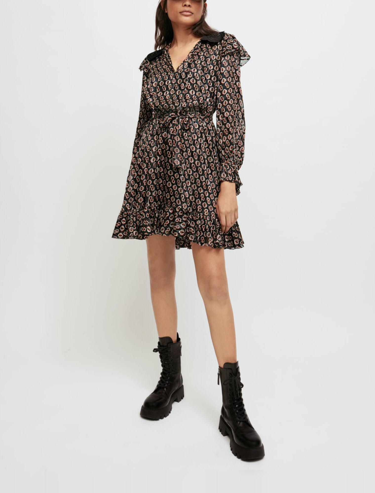 Printed lurex chiffon dress