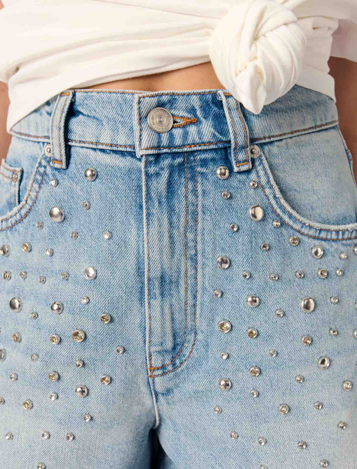 Studded denim shorts Blue For Women | Maje