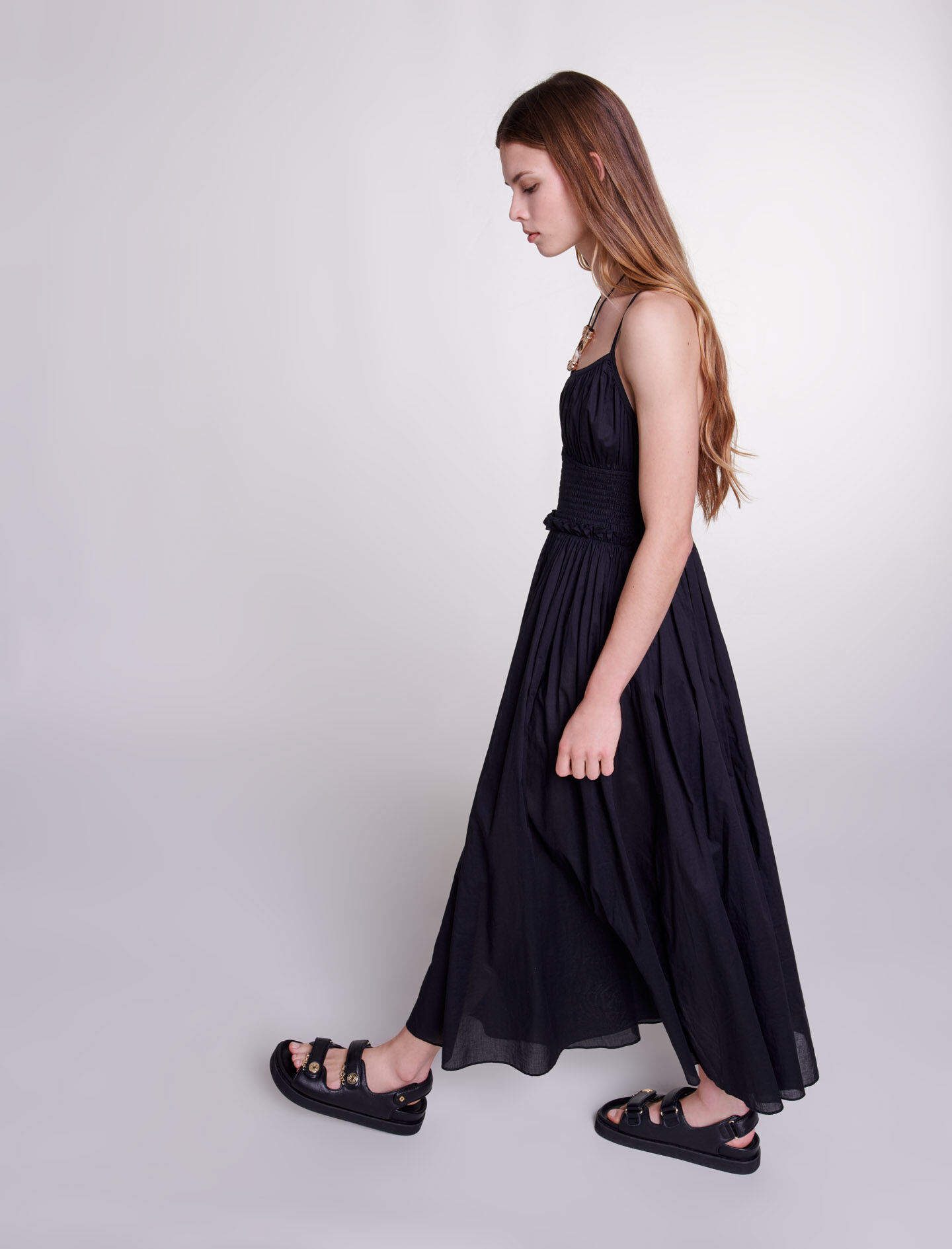 Dress with beaded ties Black / Gray For Women | Maje