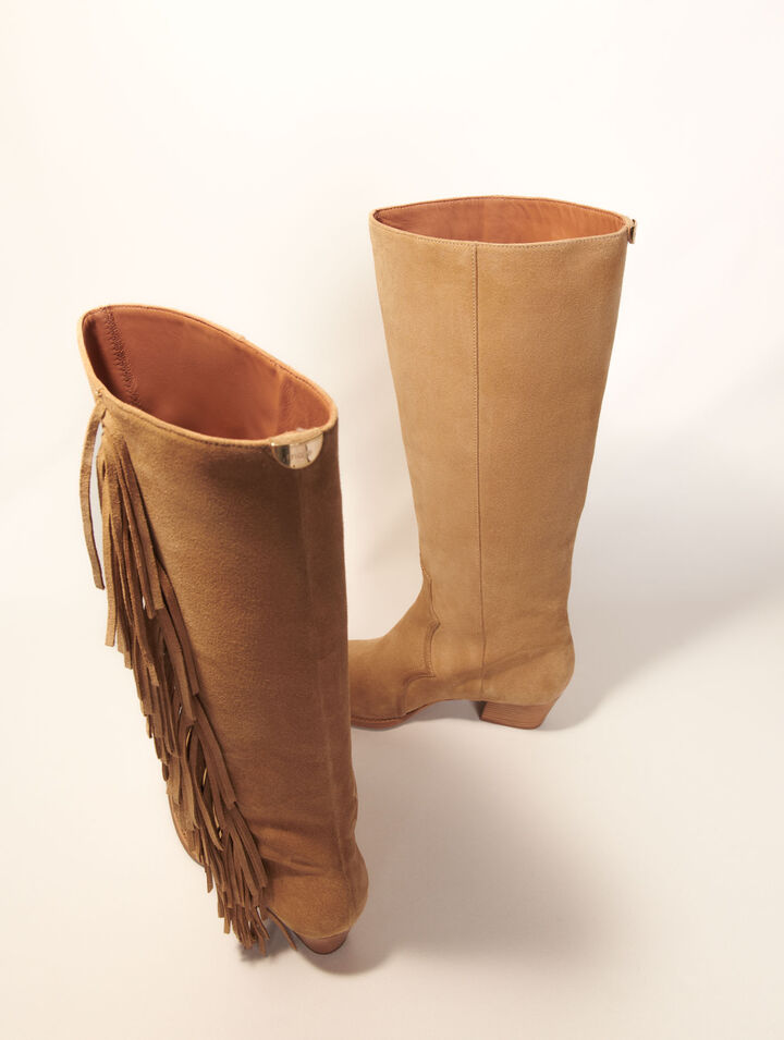 Fringed suede cowboy boots