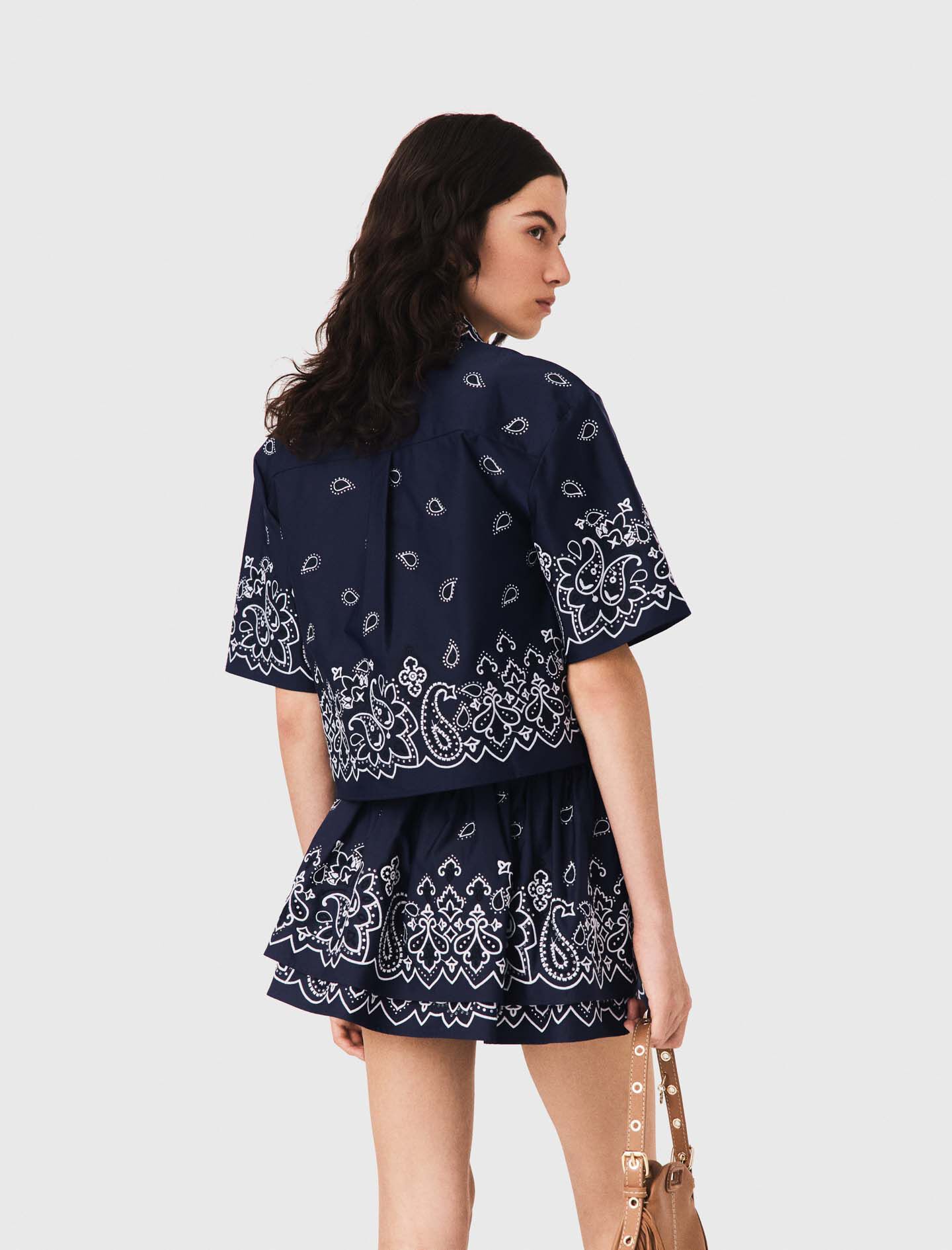 Cropped embroidered taffeta shirt Blue For Women | Maje