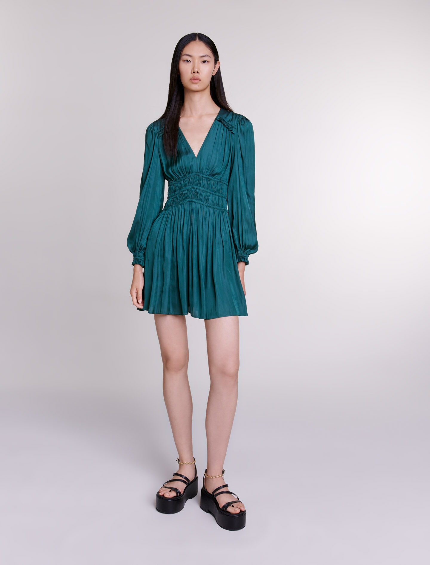 Short satin dress Green For Women Maje