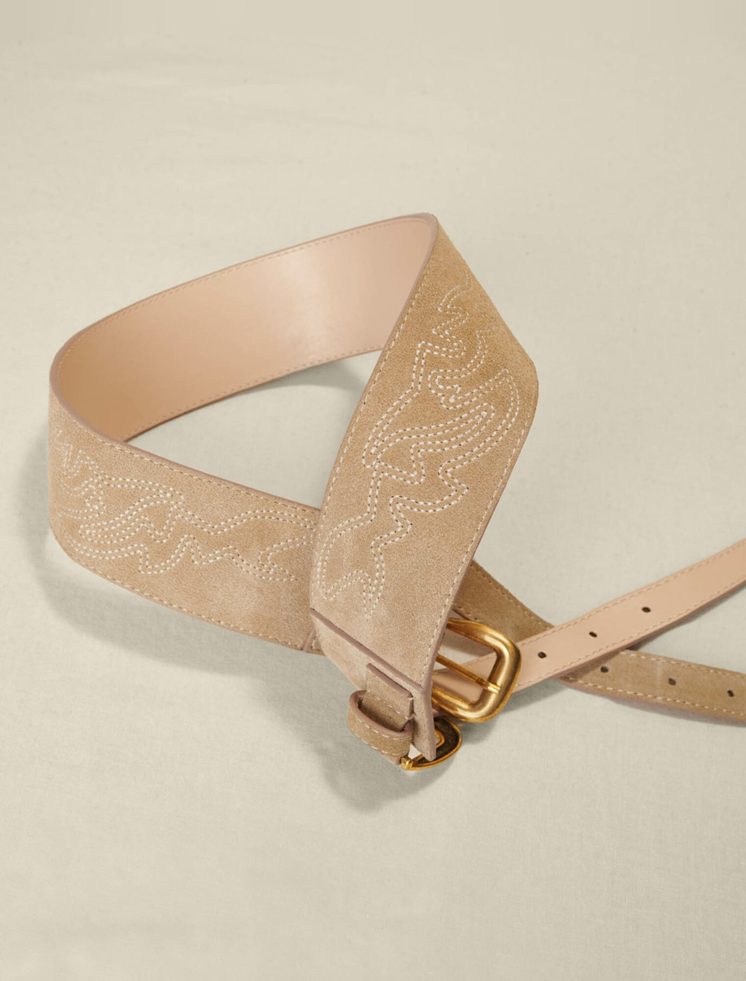 Suede belt with double buckle