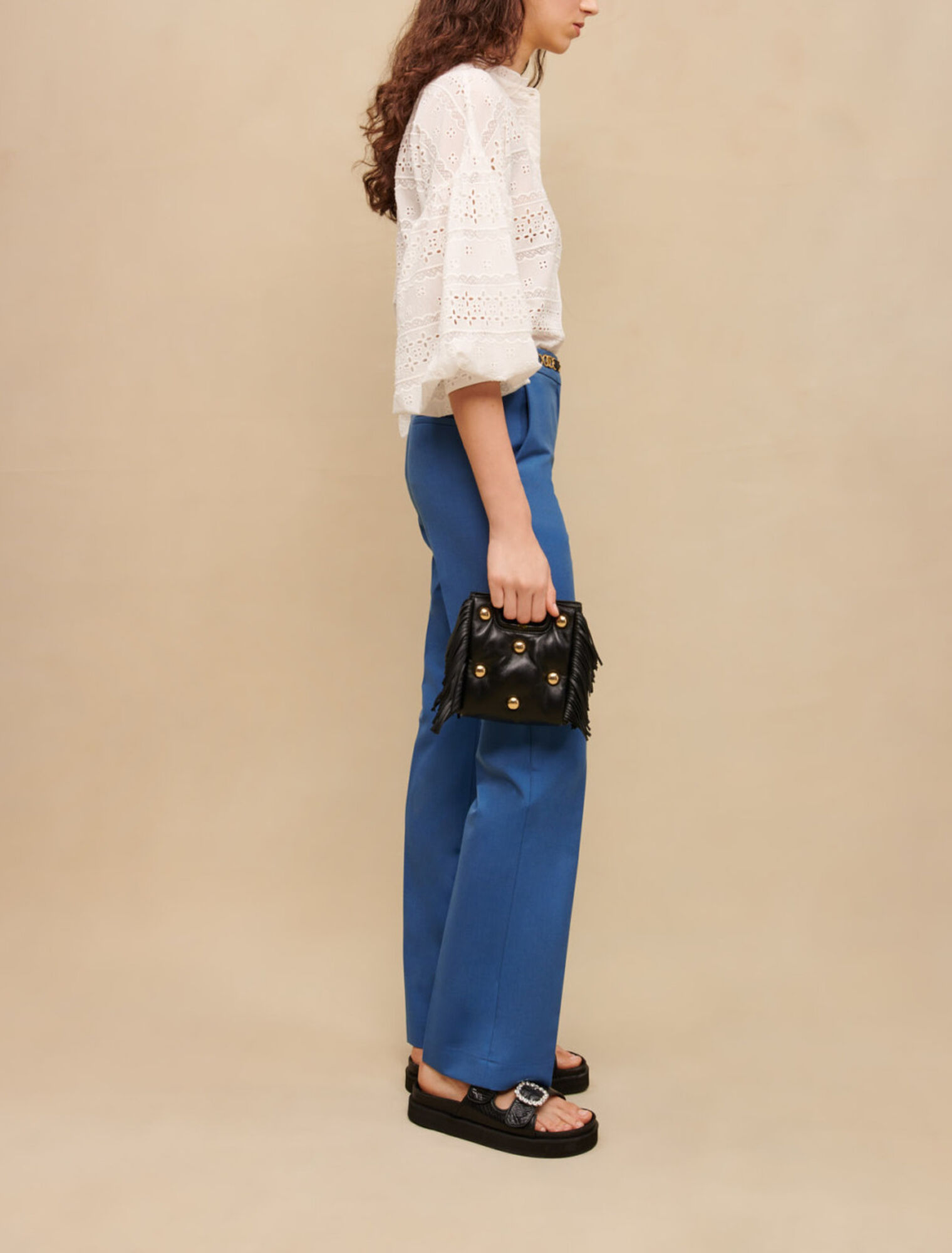 Blue straight-cut tailored trousers