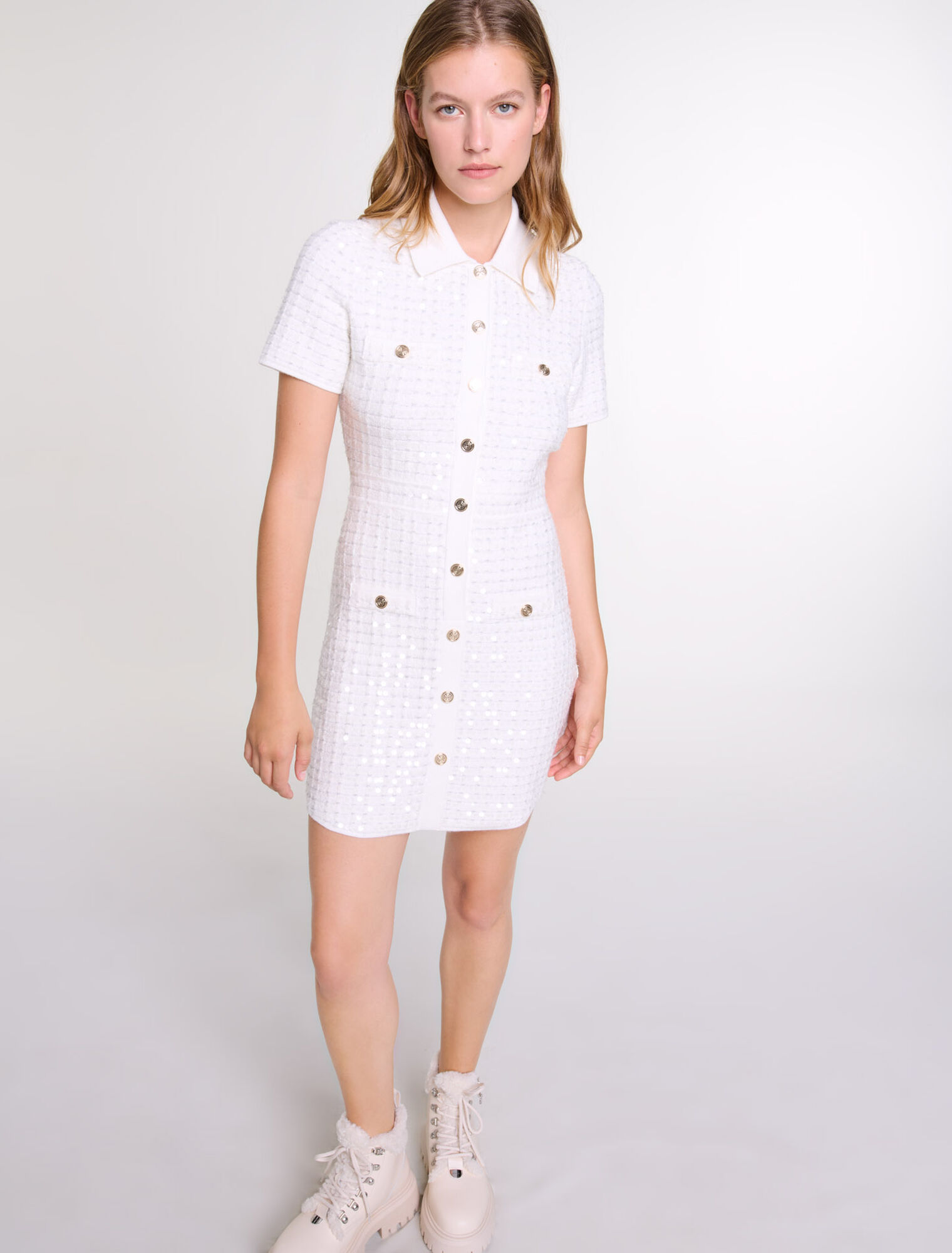 Sequin knit short dress