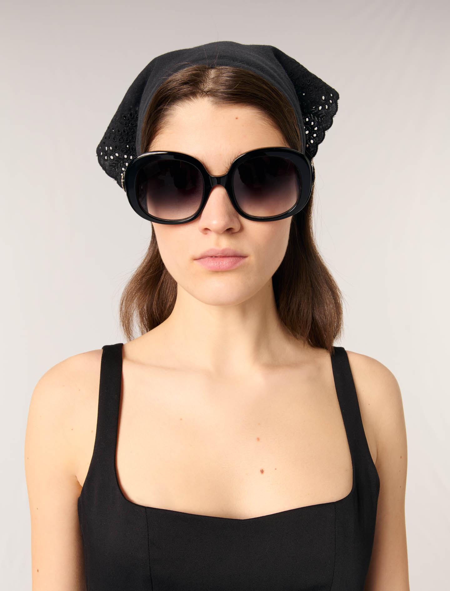 majeページ Openwork satin-effect dress Black / Gray For Women | Maje