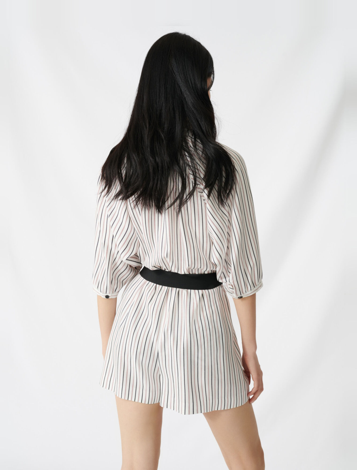 Belted jumpsuit with fine stripes