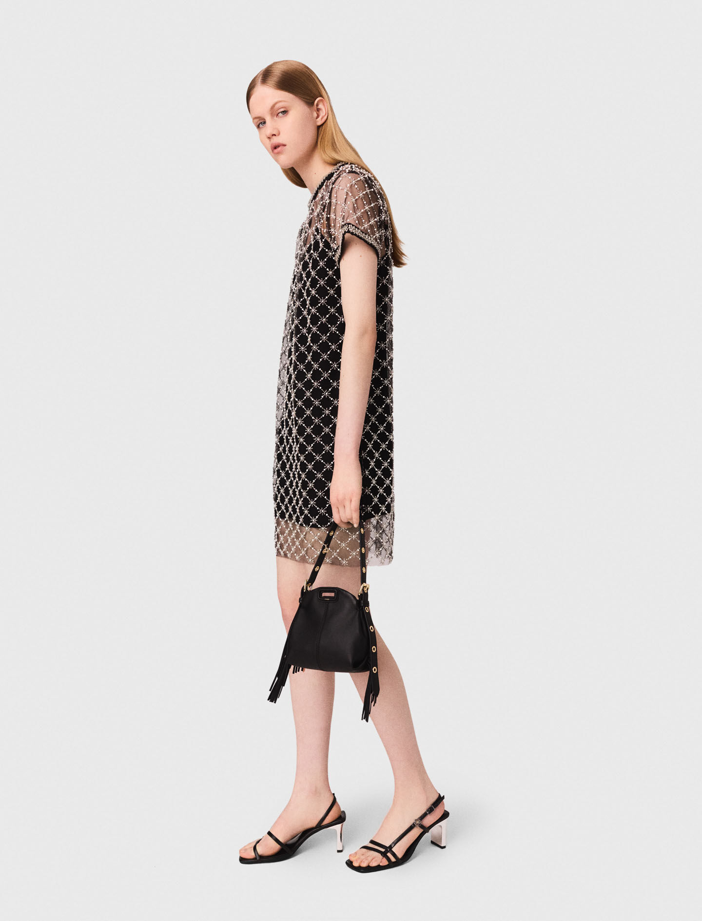 Mini embroidered tulle dress Black / Gray For Women | Maje