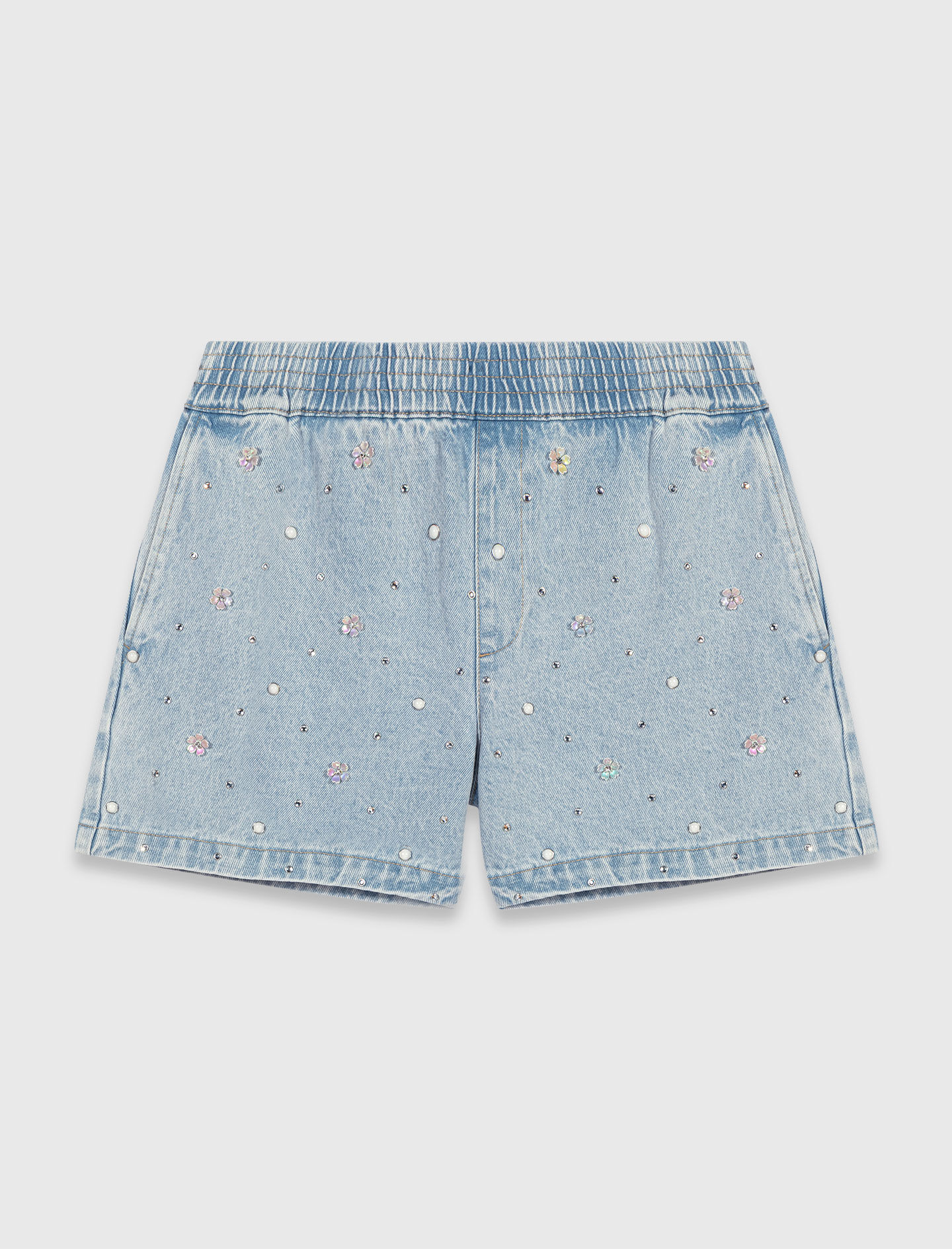 【美品】MADISONBLUE 　ツイード SHORT JK LINTON Floral denim shorts Blue For Women | Maje