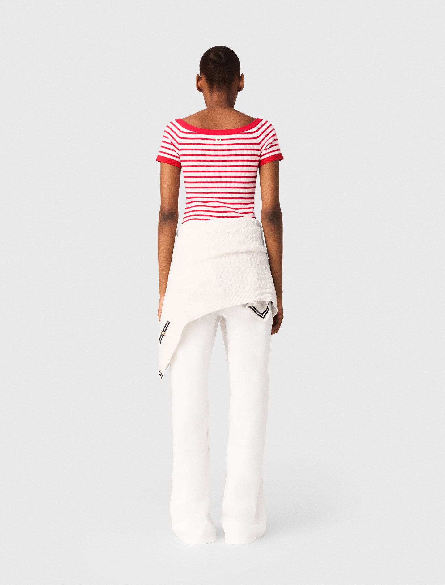 Striped knit top with boat neck Red For Women | Maje
