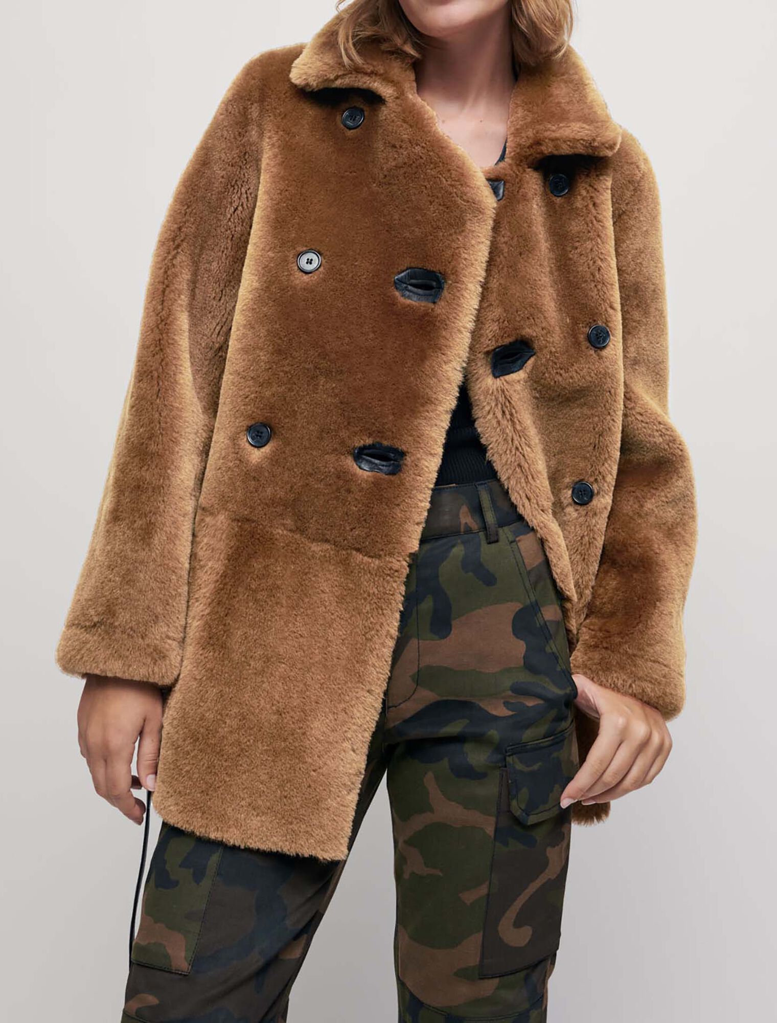 Reversible shearling coat