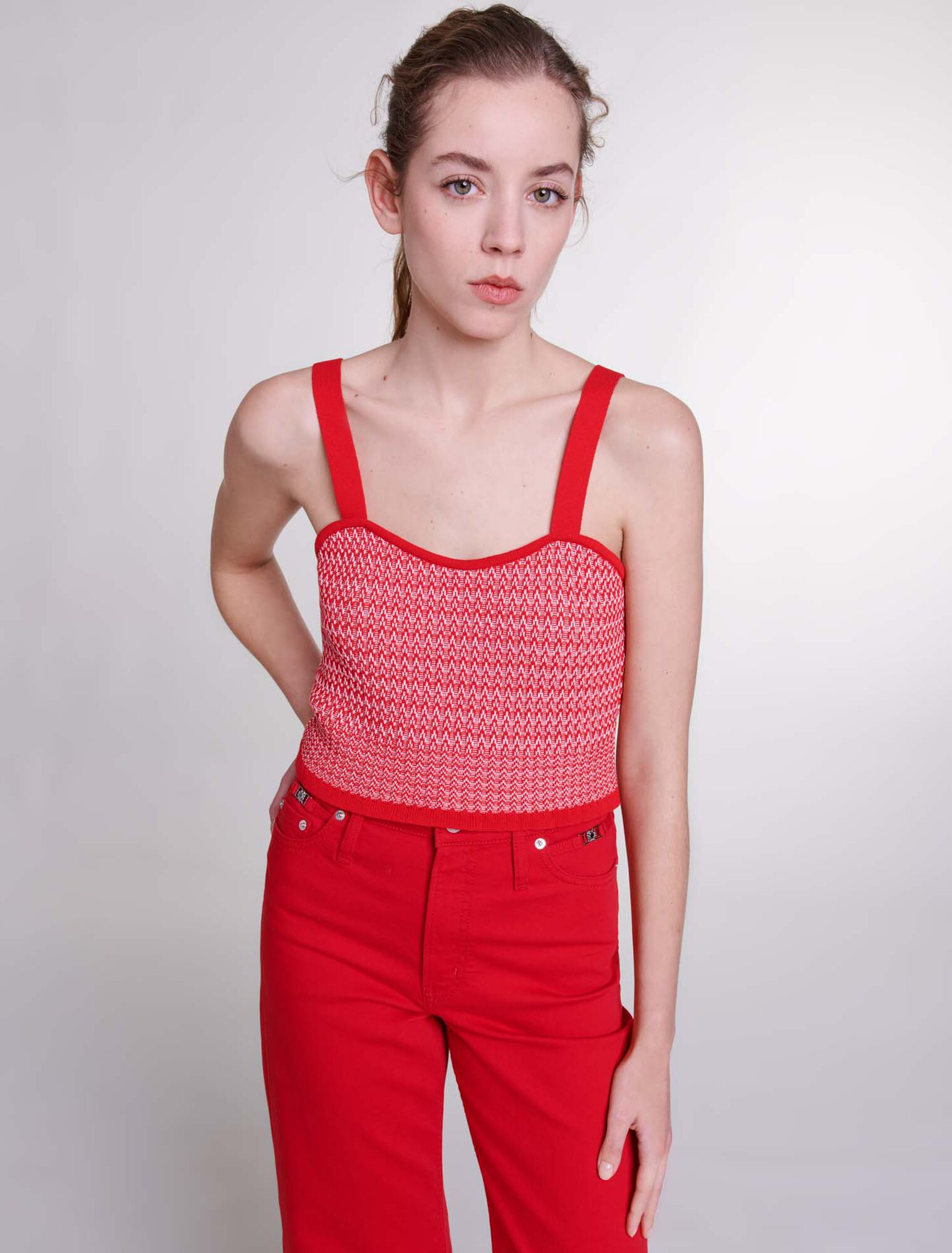 Herringbone knit twin set
