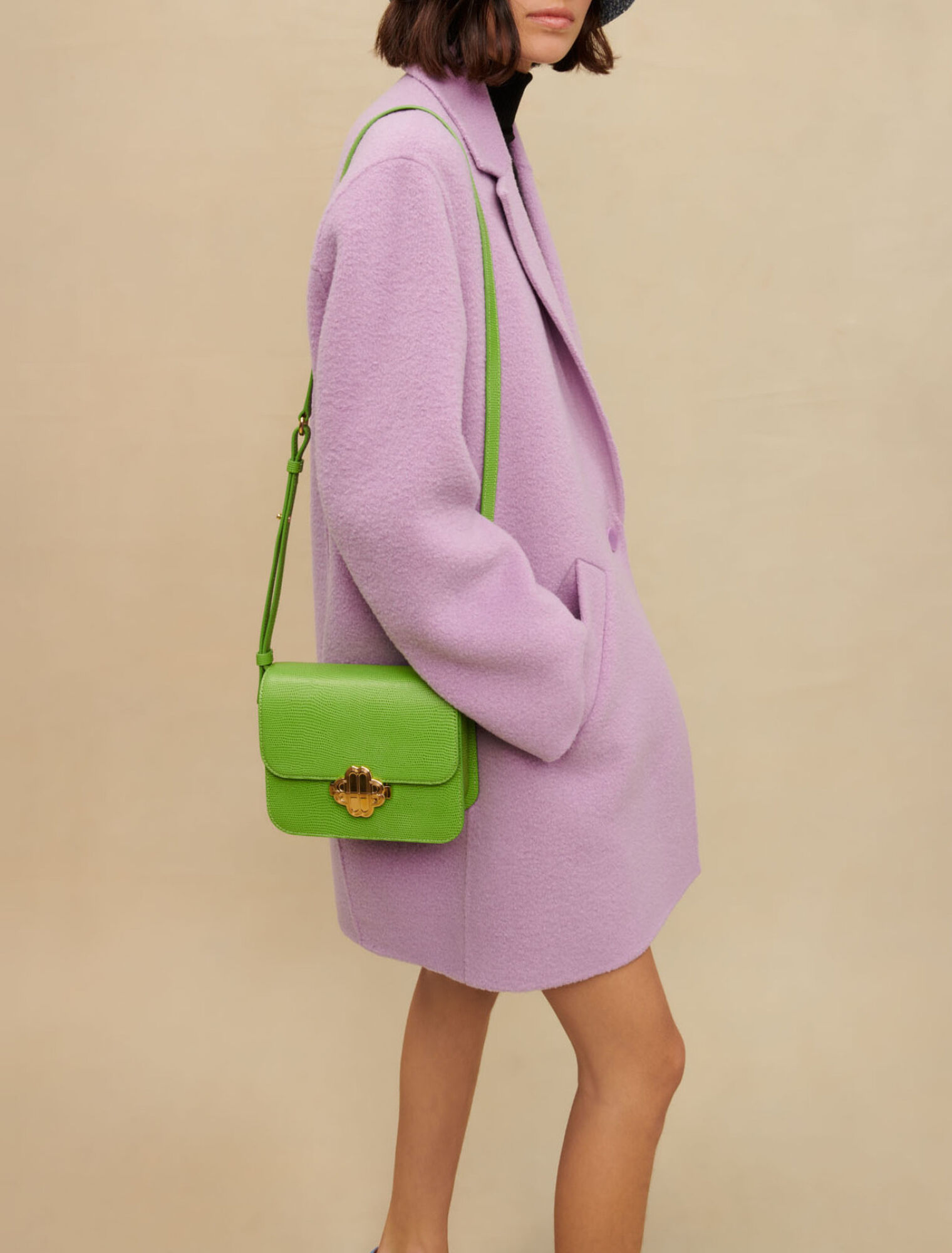 Mauve double-sided bouclé coat