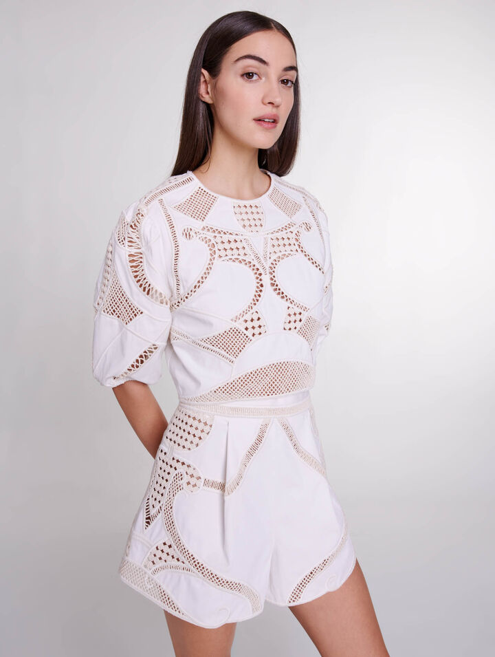 Openwork cotton crop top