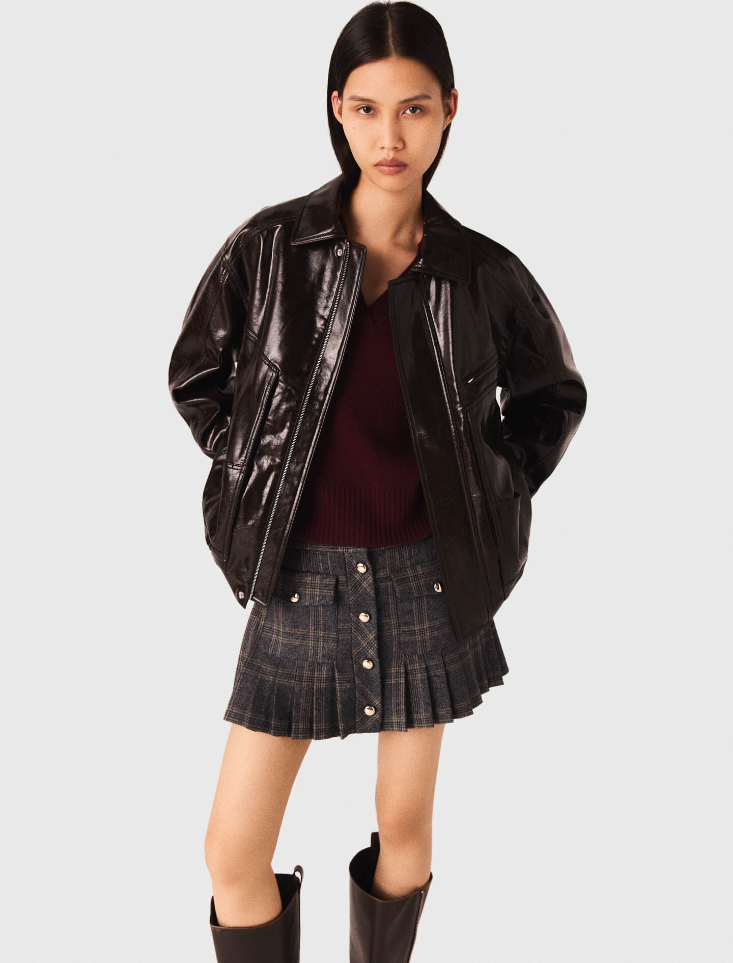 Crackled faux leather jacket Brown For Women | Maje