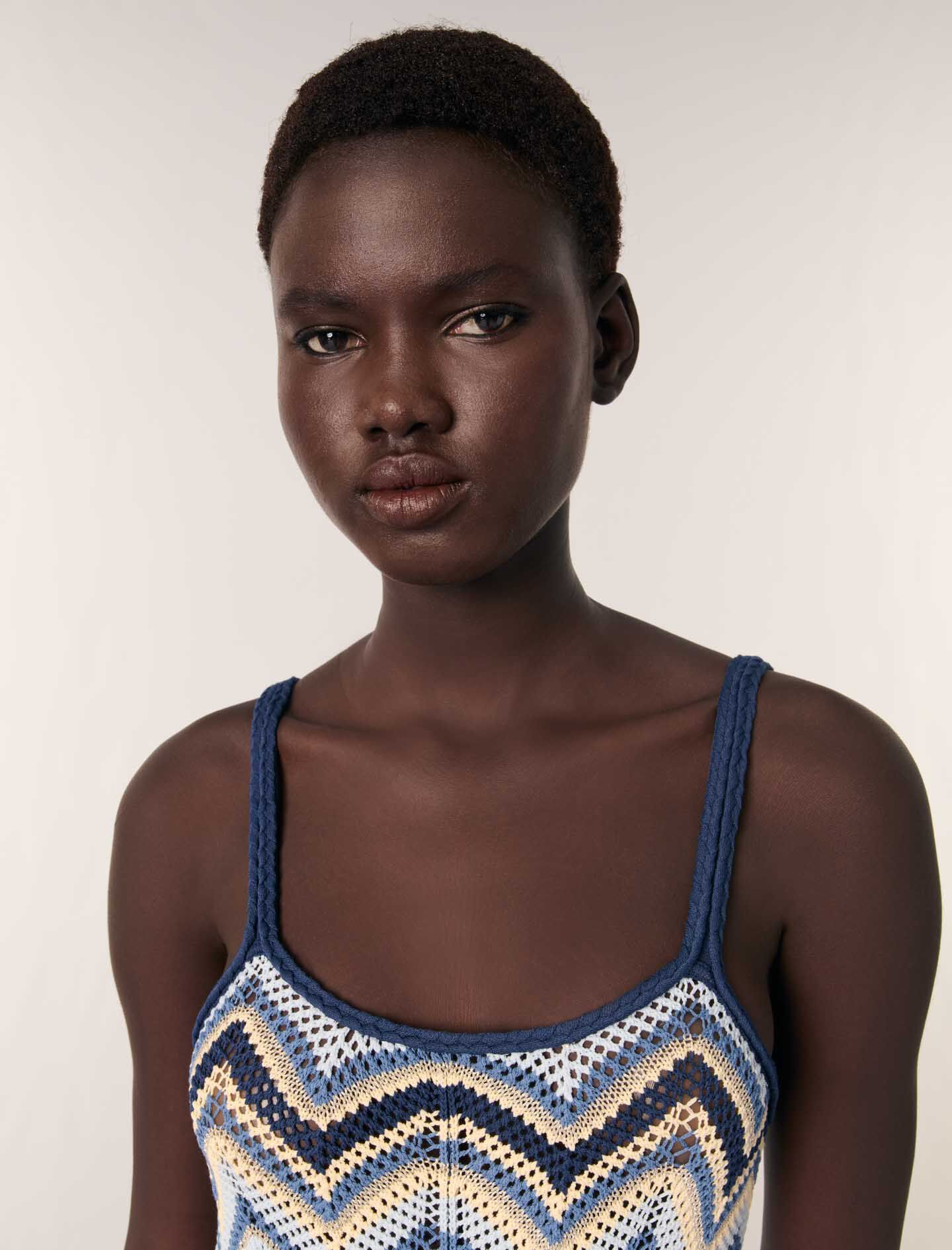 Crochet-knit maxi dress Blue For Women | Maje