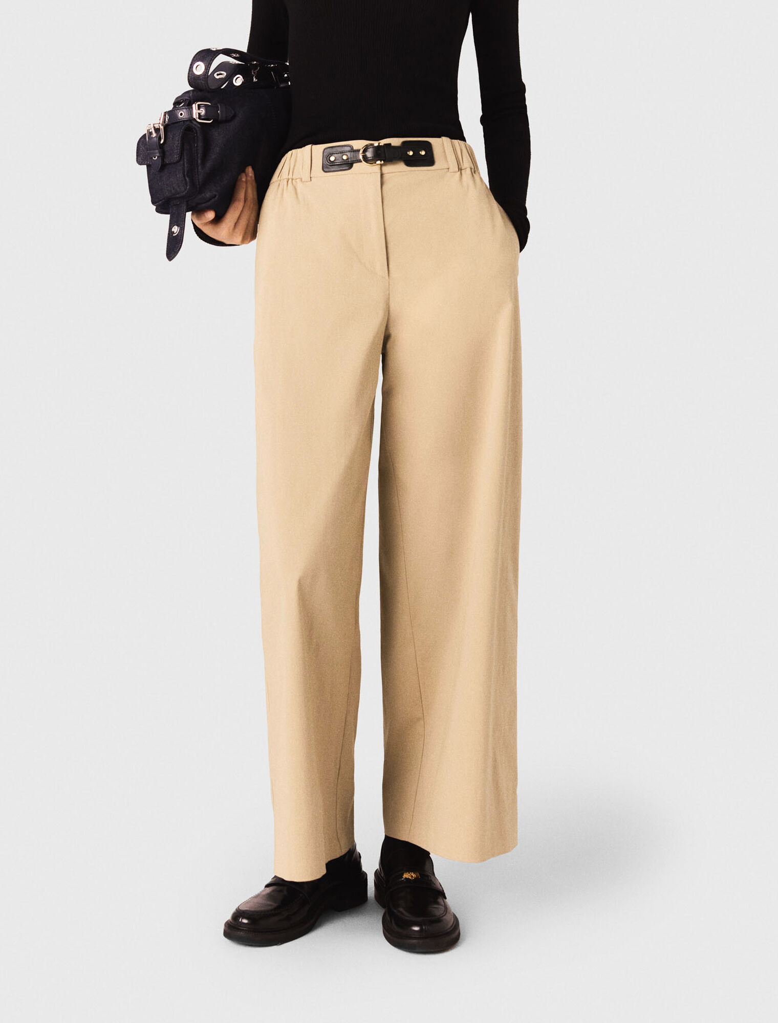 Wide-leg cotton trousers