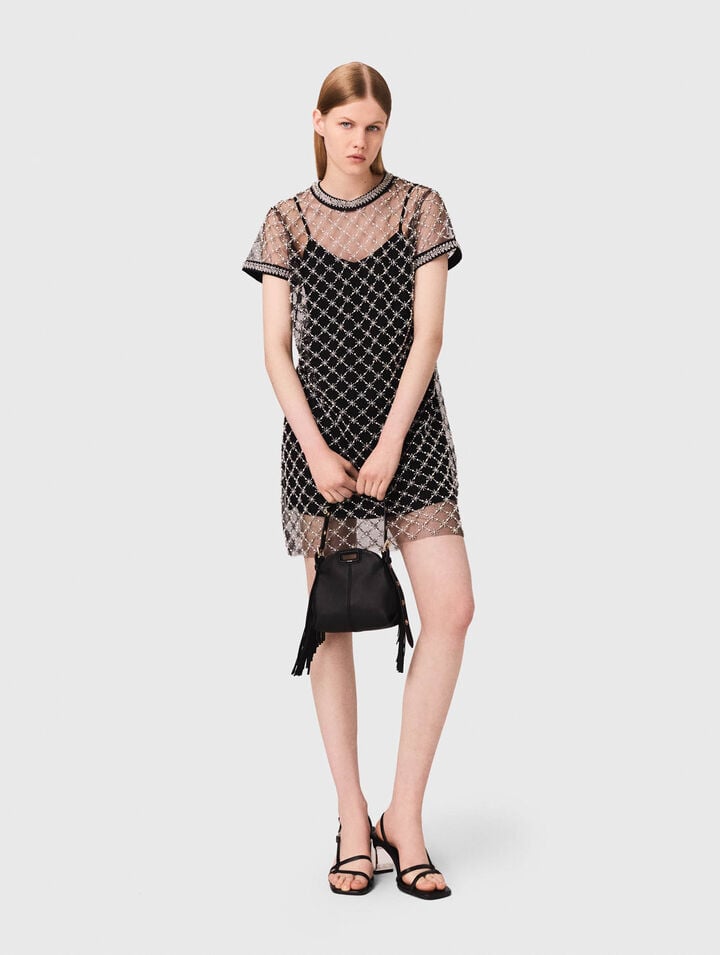 Mini embroidered tulle dress