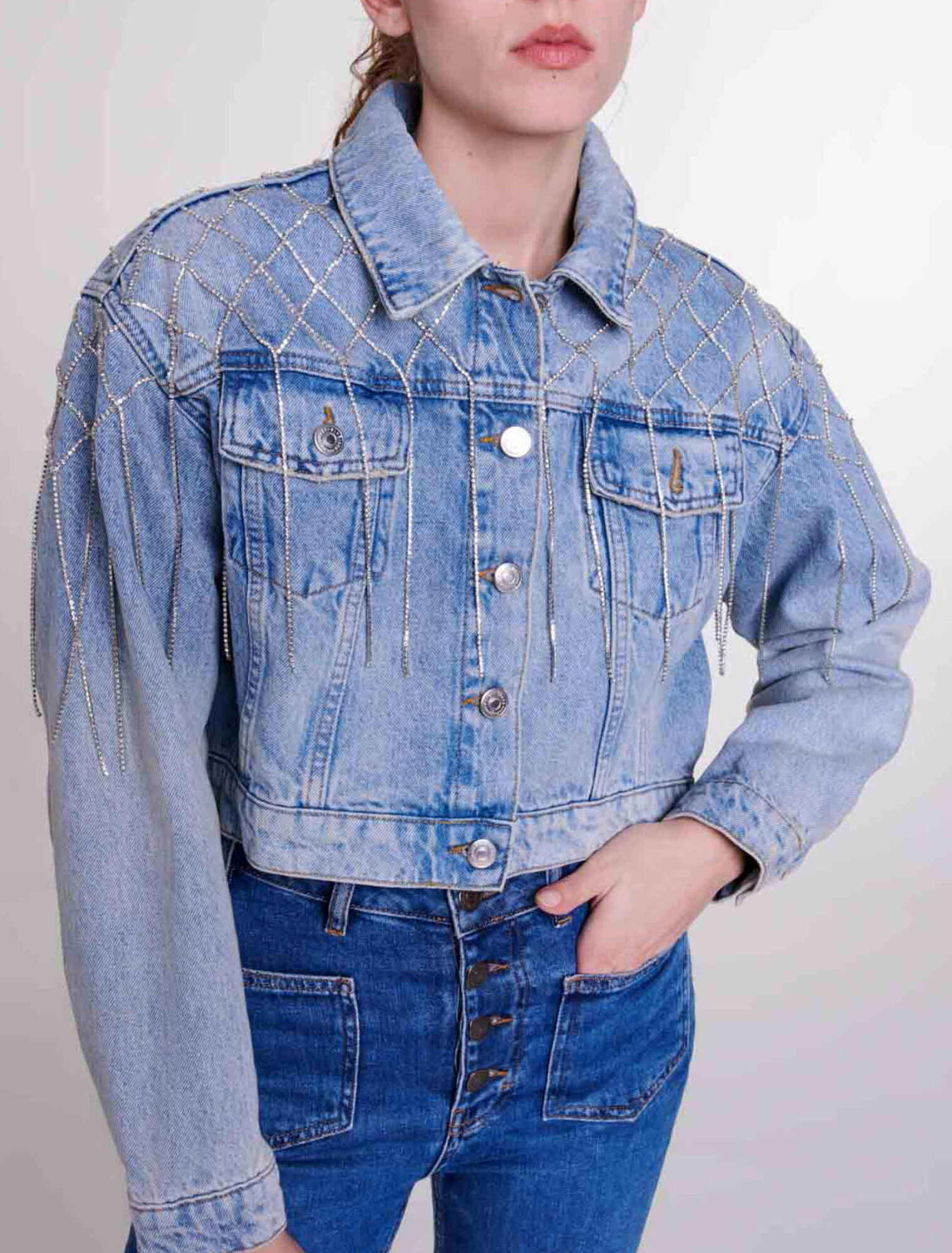 Denim jacket with rhinestones