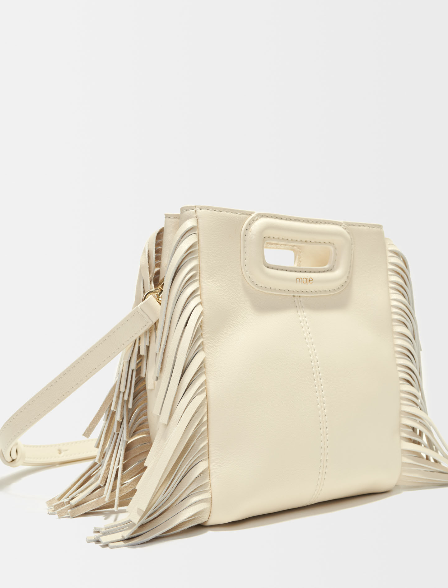 Leather mini M bag with chain Ecru For Women | Maje