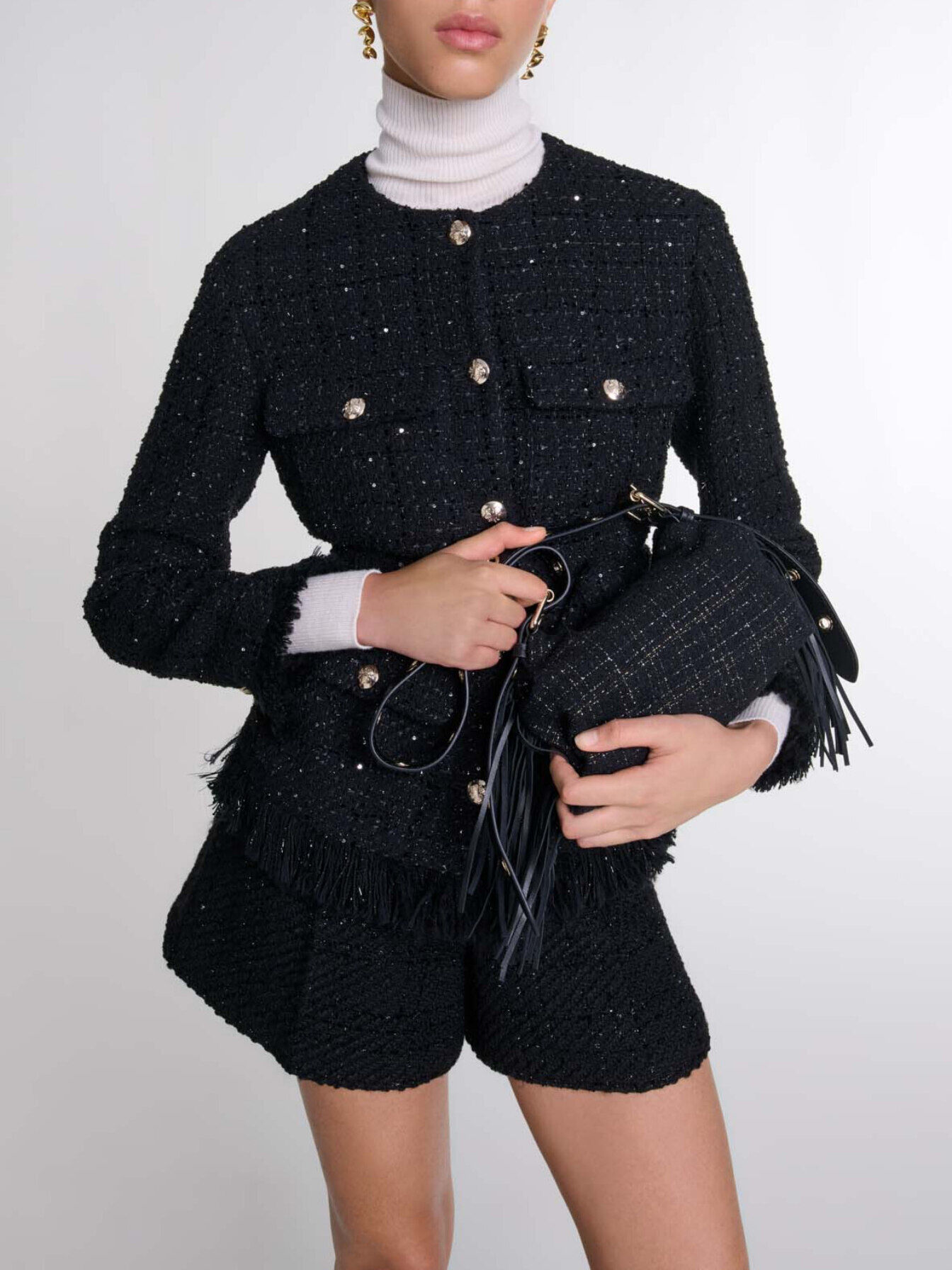 Sequinned tweed jacket Black / Gray For Women | Maje
