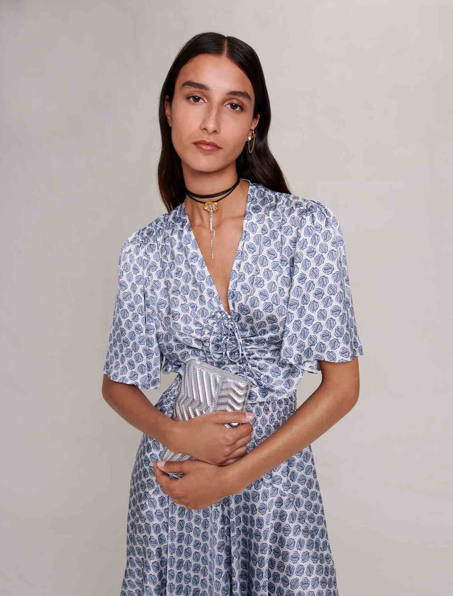 Long asymmetric satin dress