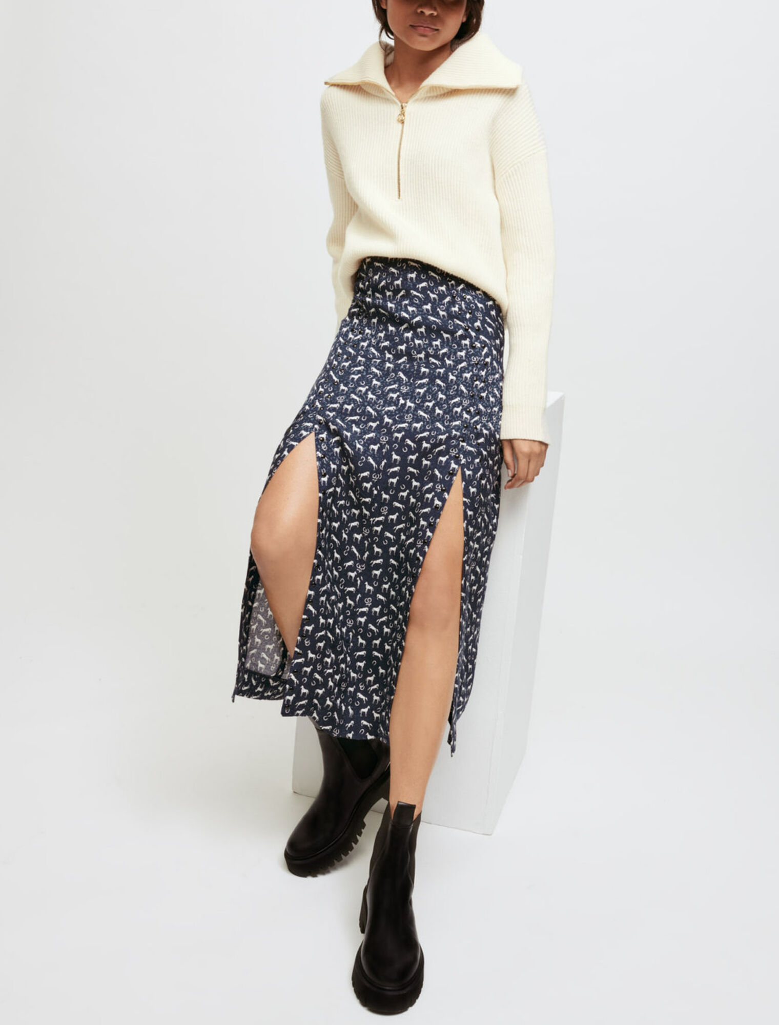 Horse stud print jacquard skirt
