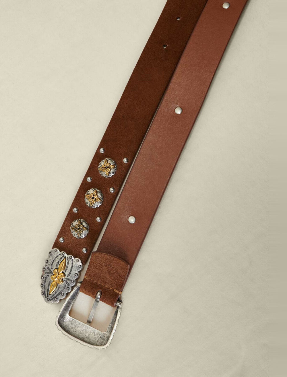 Suede Western belt Brown For Women | Maje