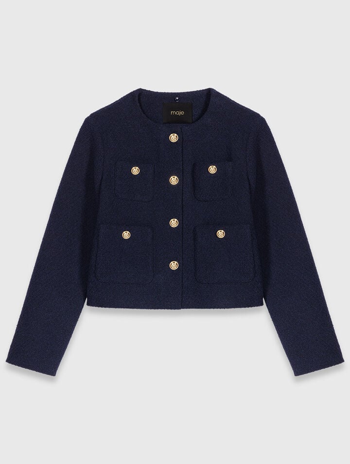 Short tweed jacket, removable col