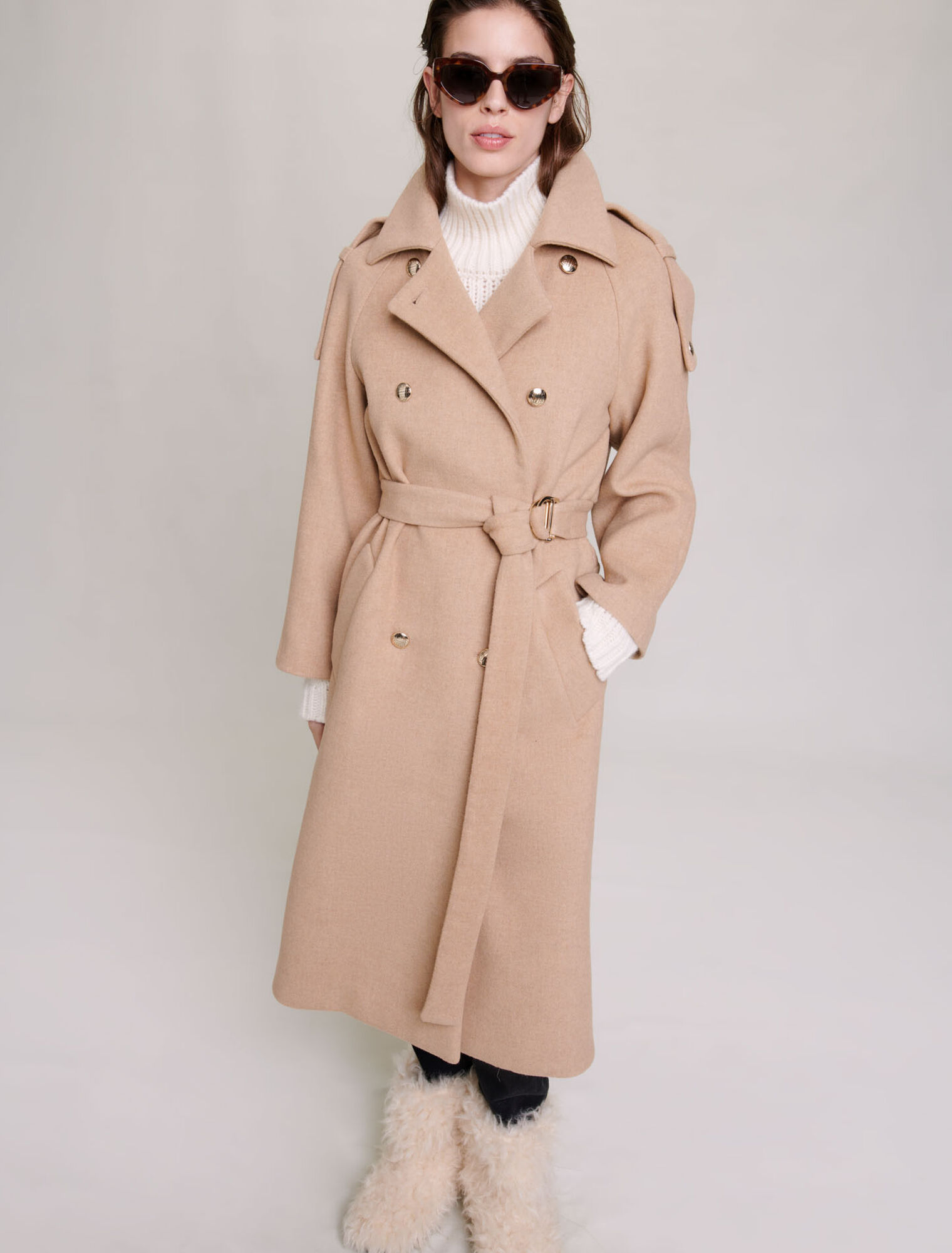 Long wool-blend coat