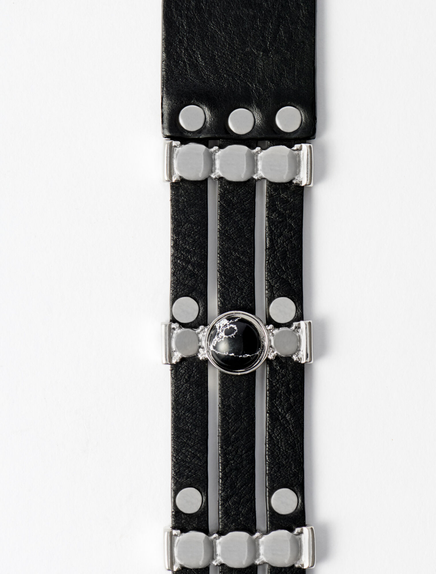 High-waisted leather belt with metal