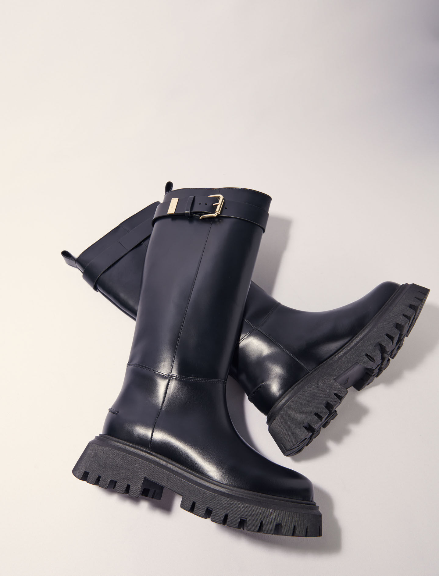 新品入荷 Buckled leather boots Black / Gray For Women | Maje 靴