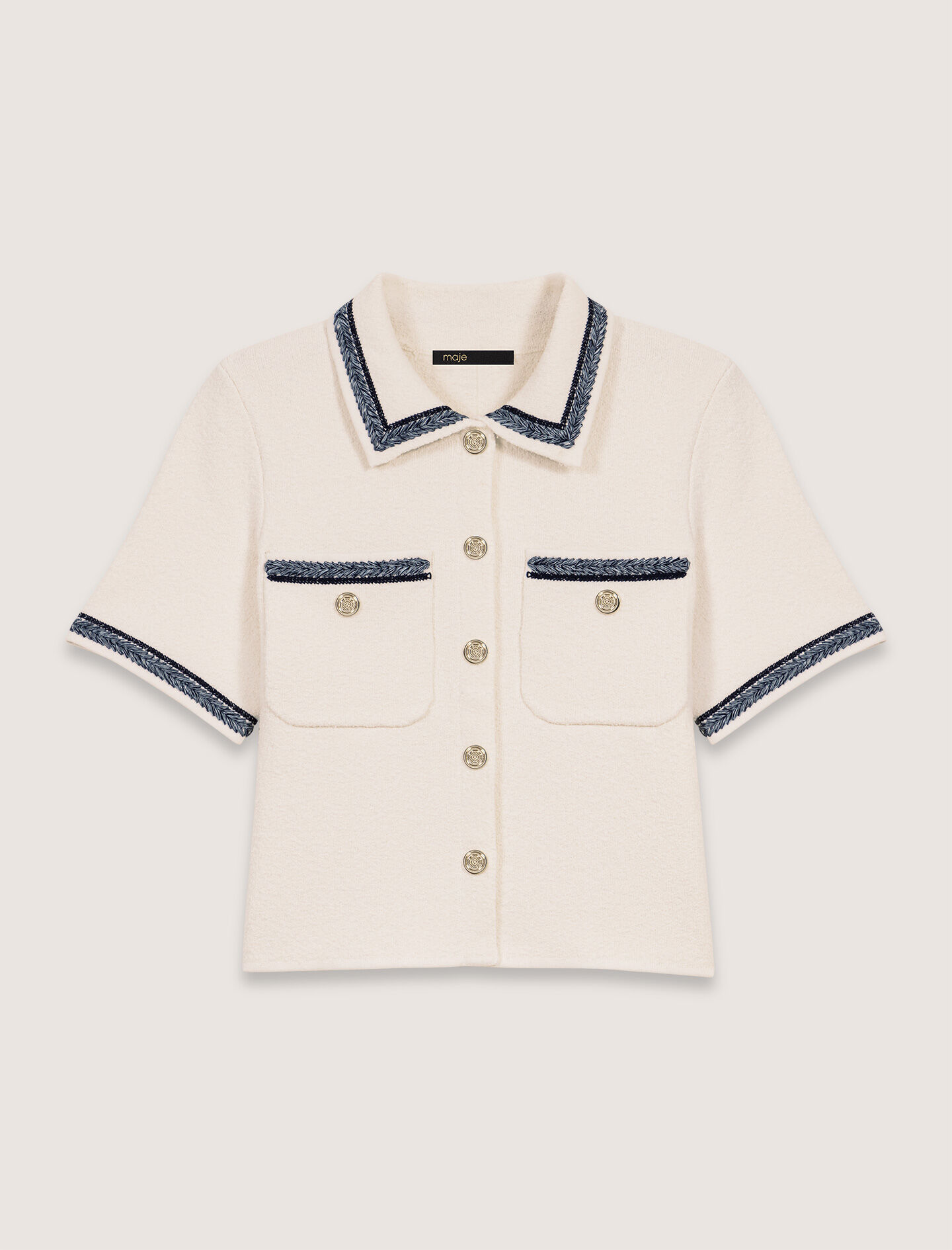 2022AW マージュ めくっ Maje contrasting-trim Detail Cardigan