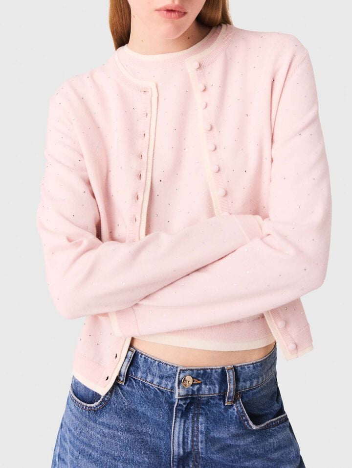 100% wool cardigan with rhinestones